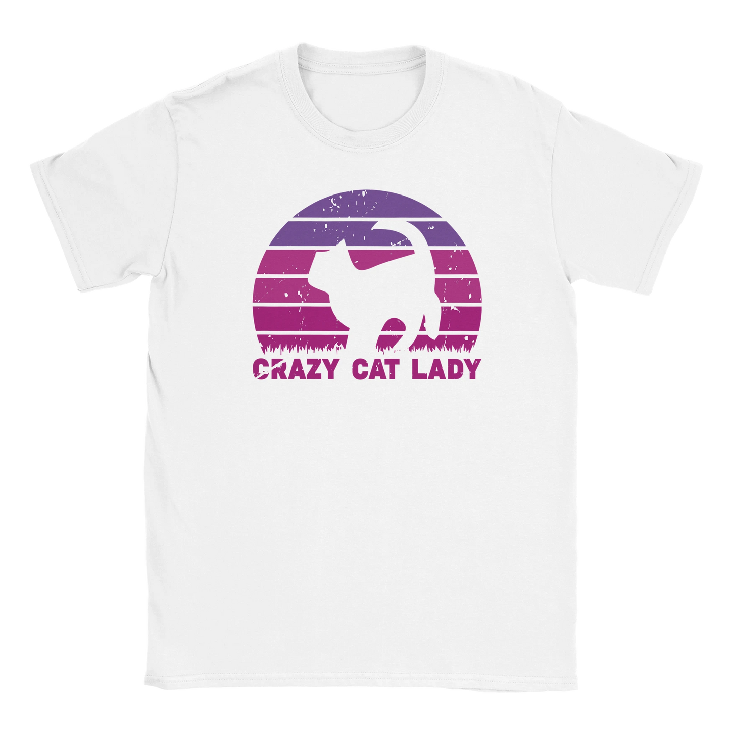 T-Shirt - CRAZY CAT LADY - Retro - Unisex - Kaffee, Cat Lady Weiß