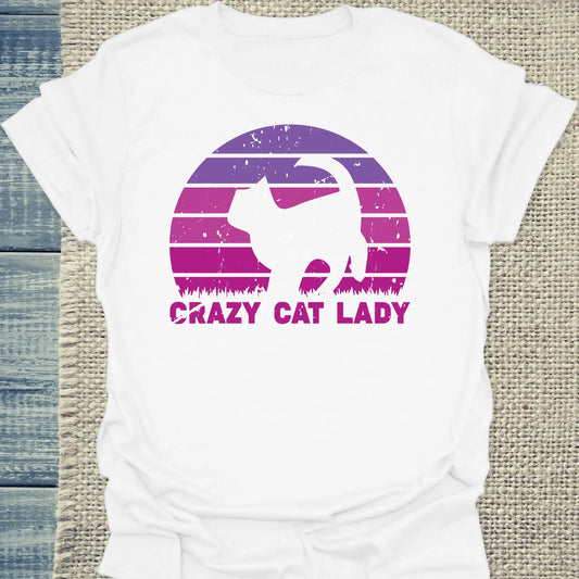 T-Shirt - CRAZY CAT LADY - Retro - Unisex - Kaffee, Cat Lady Weiß