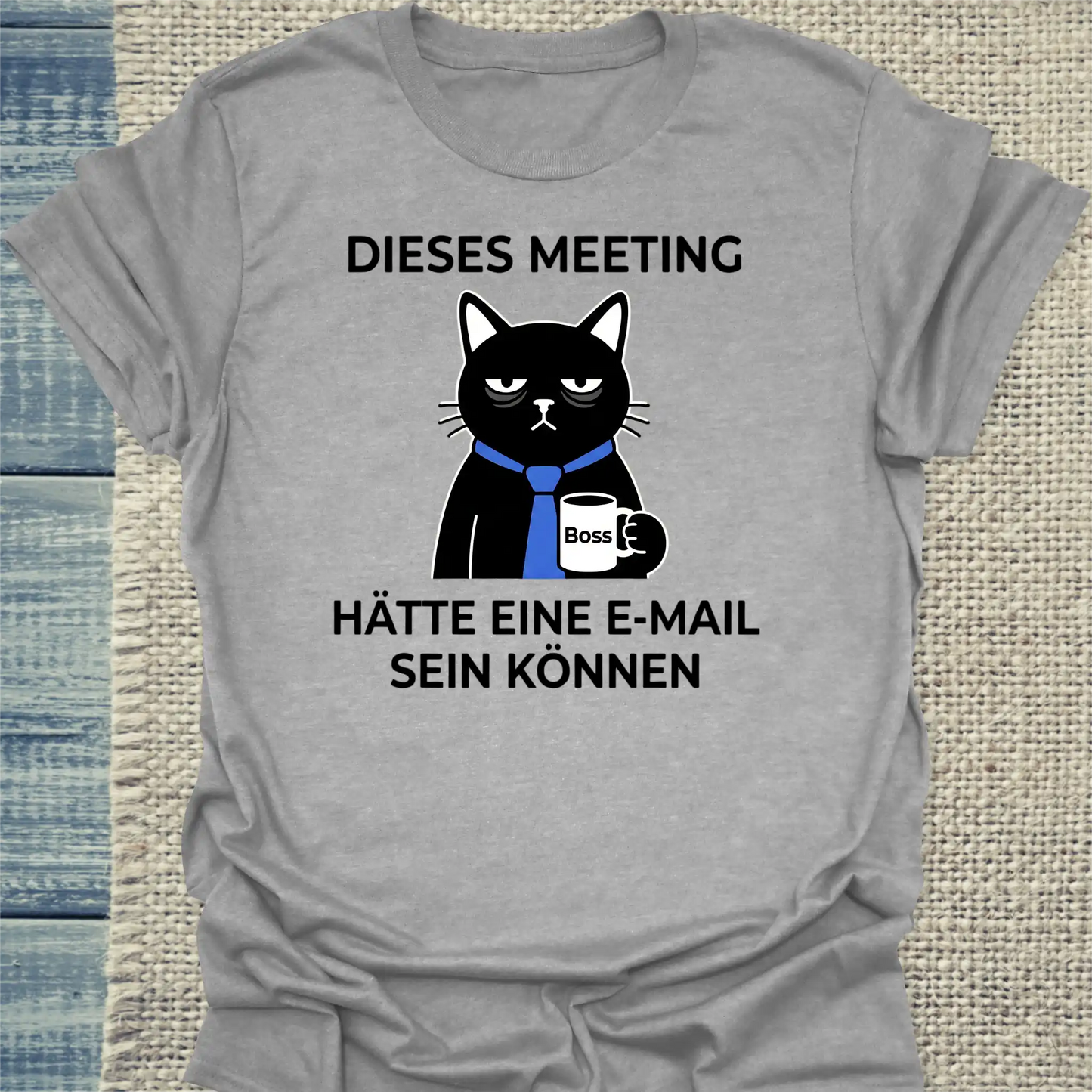 T-Shirt - Dieses Meeting - Unisex - Katze & Kaffee Grau