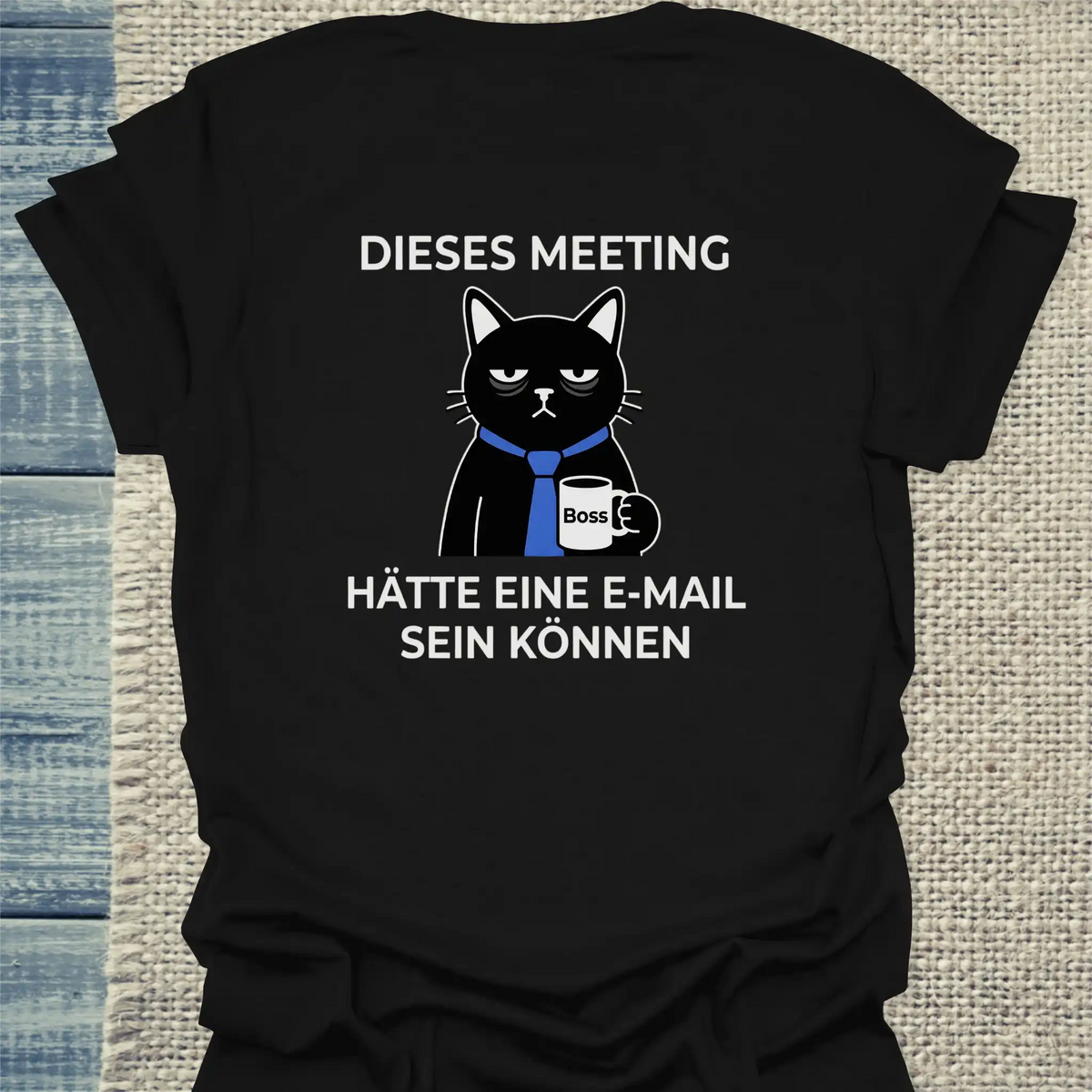 T-Shirt - Dieses Meeting - Rücken - Unisex - Katze & Kaffee, Back Schwarz