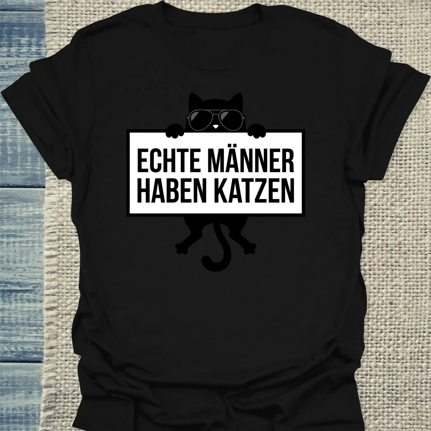 T-Shirt - Echte Männer haben Katzen - Unisex - Katze, Cat Guy Schwarz