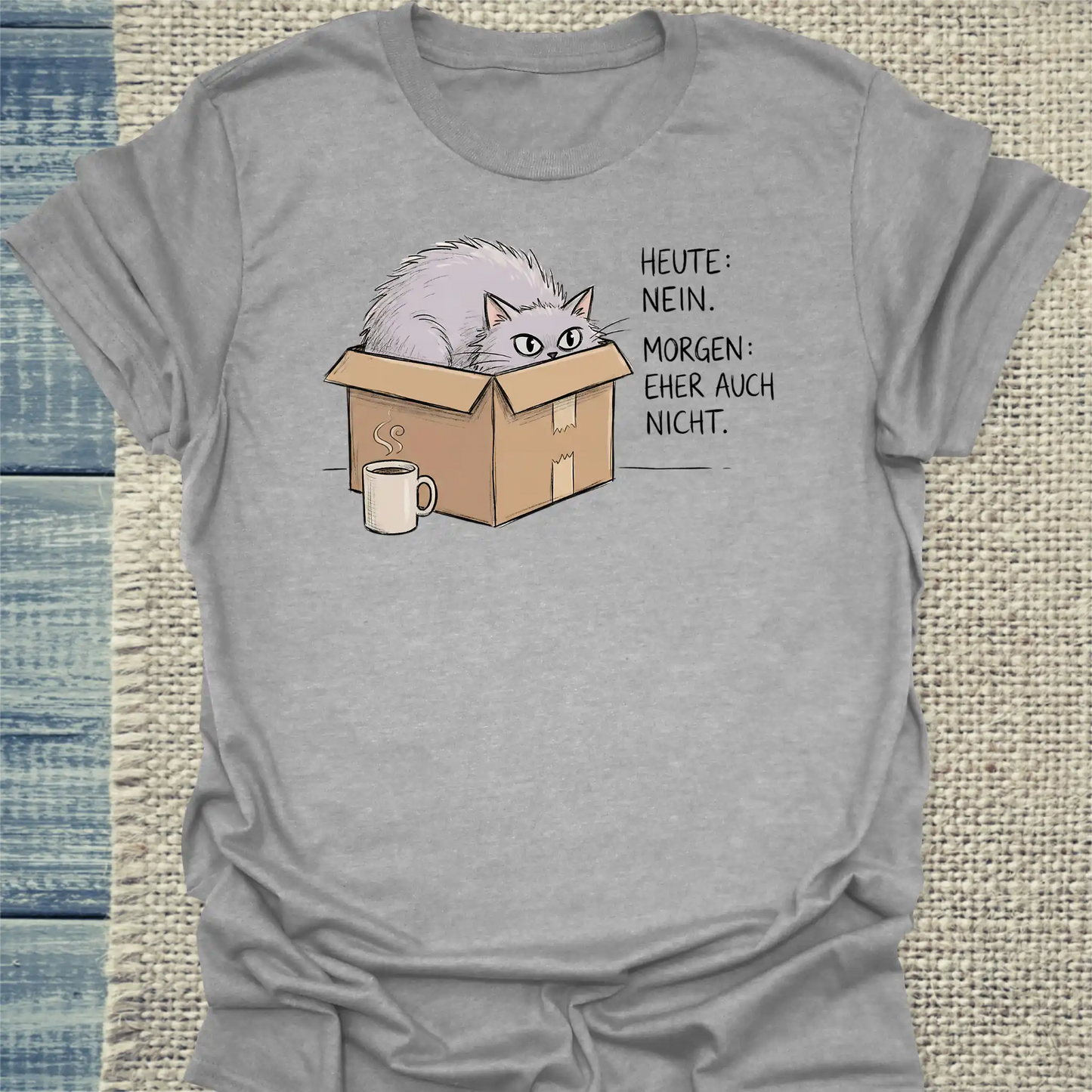 T-Shirt - Eher auch nicht - Unisex - Katze & Kaffee Grau