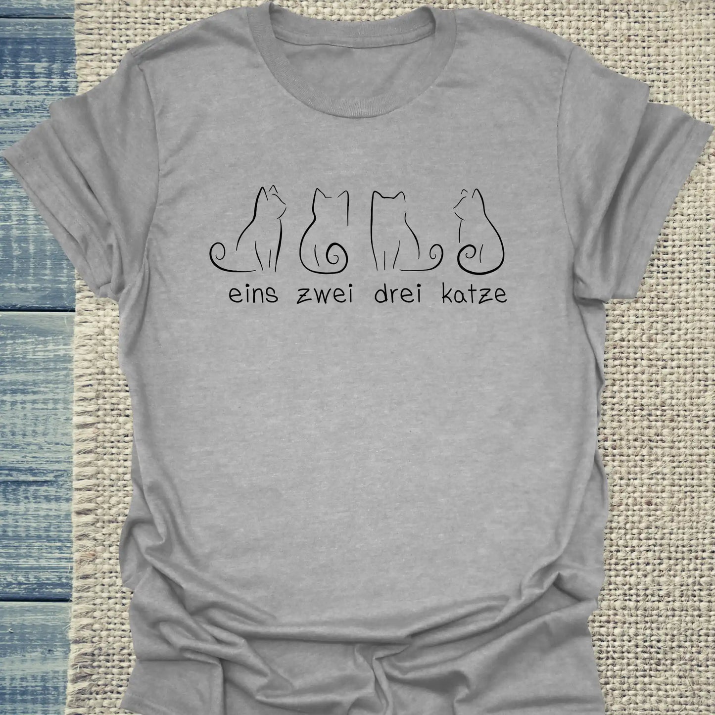 T-Shirt - Eins Zwei Drei Katze - Unisex - Katze Grau