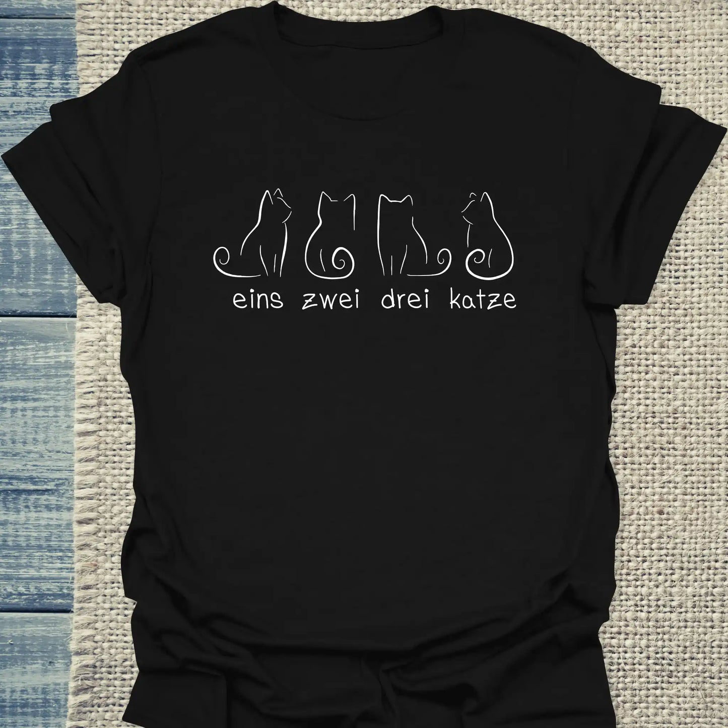 T-Shirt - Eins Zwei Drei Katze - Unisex - Katze Schwarz
