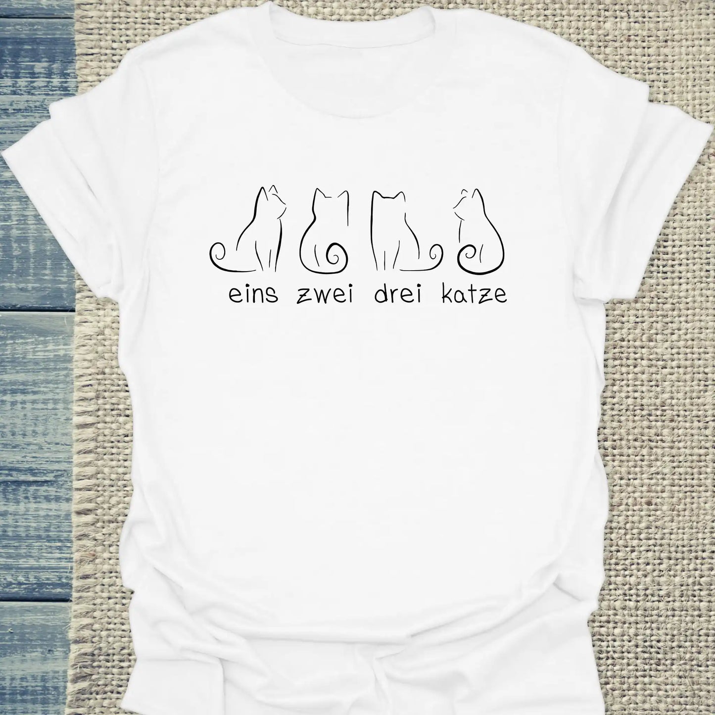 T-Shirt - Eins Zwei Drei Katze - Unisex - Katze Weiß