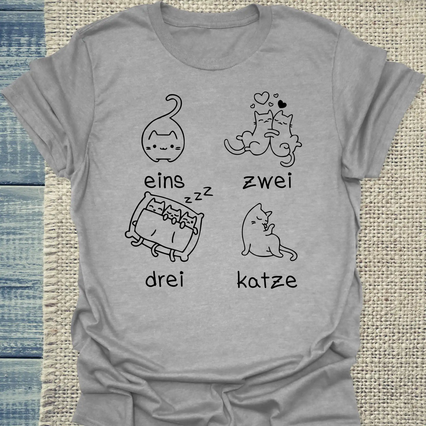 T-Shirt - eins zwei drei katze zzz - Unisex - Katze Grau