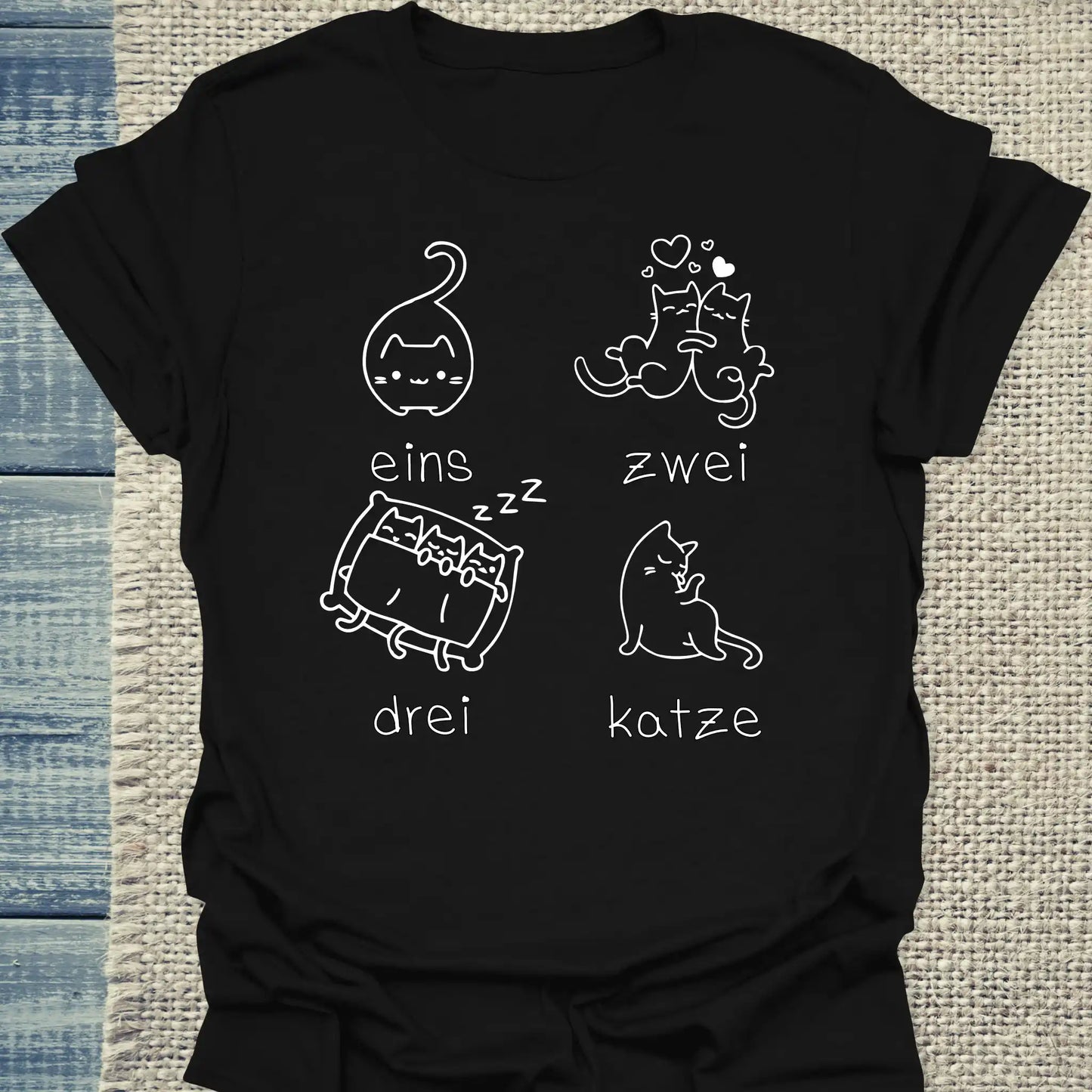 T-Shirt - eins zwei drei katze zzz - Unisex - Katze Schwarz