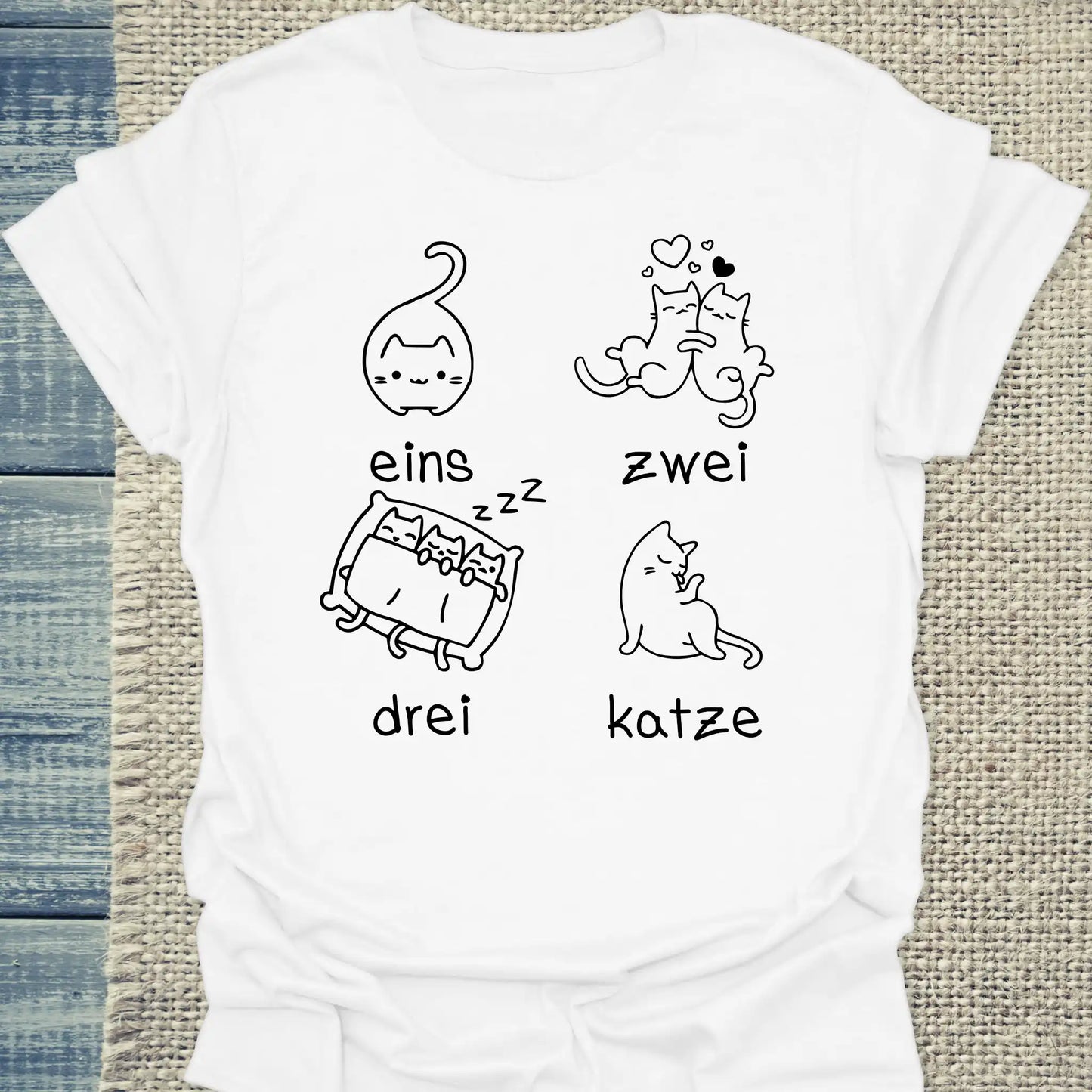 T-Shirt - eins zwei drei katze zzz - Unisex - Katze Weiß
