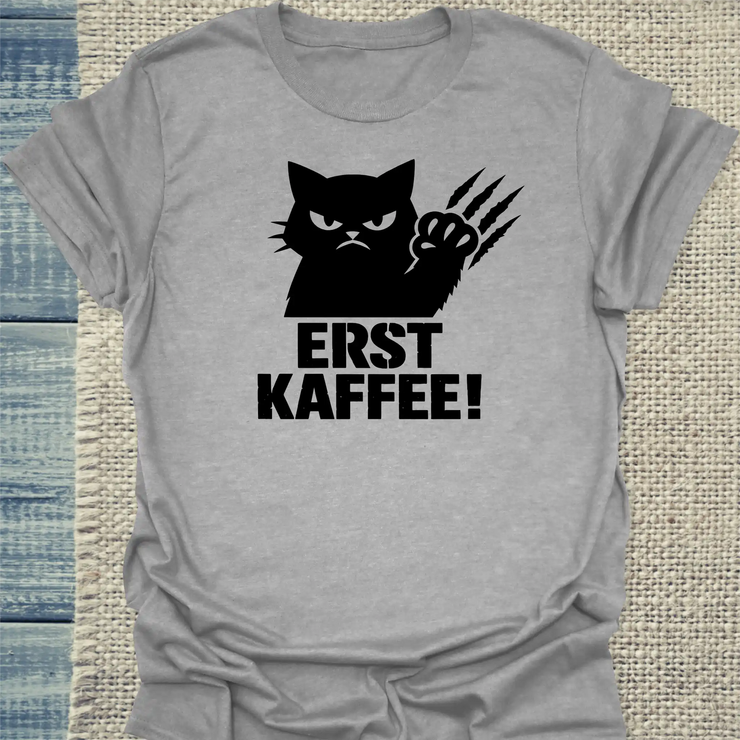 T-Shirt - Erst Kaffee! - Unisex - Katze & Kaffee Grau