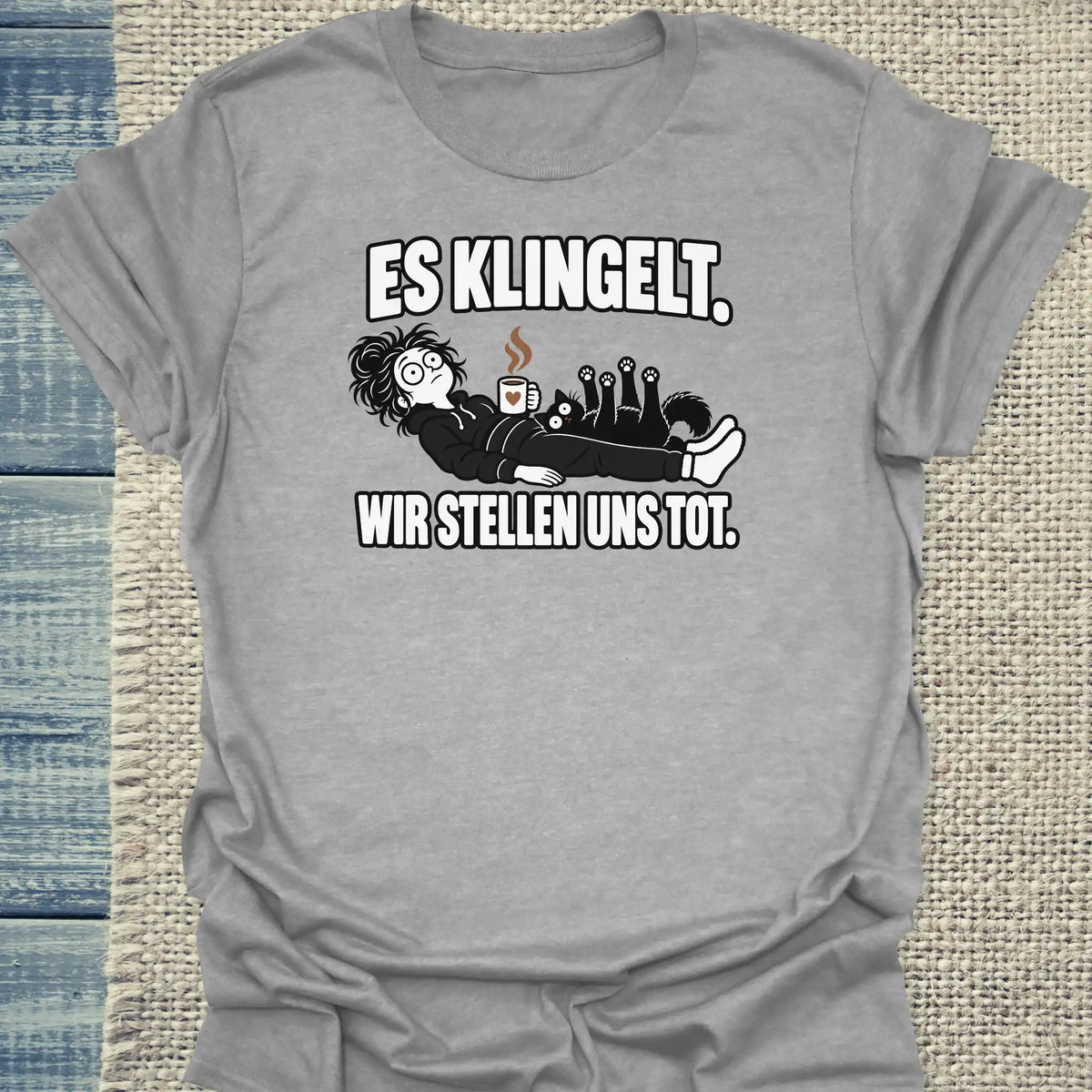 T-Shirt - Es klingelt - Unisex - Katze & Kaffee, Halloween Grau
