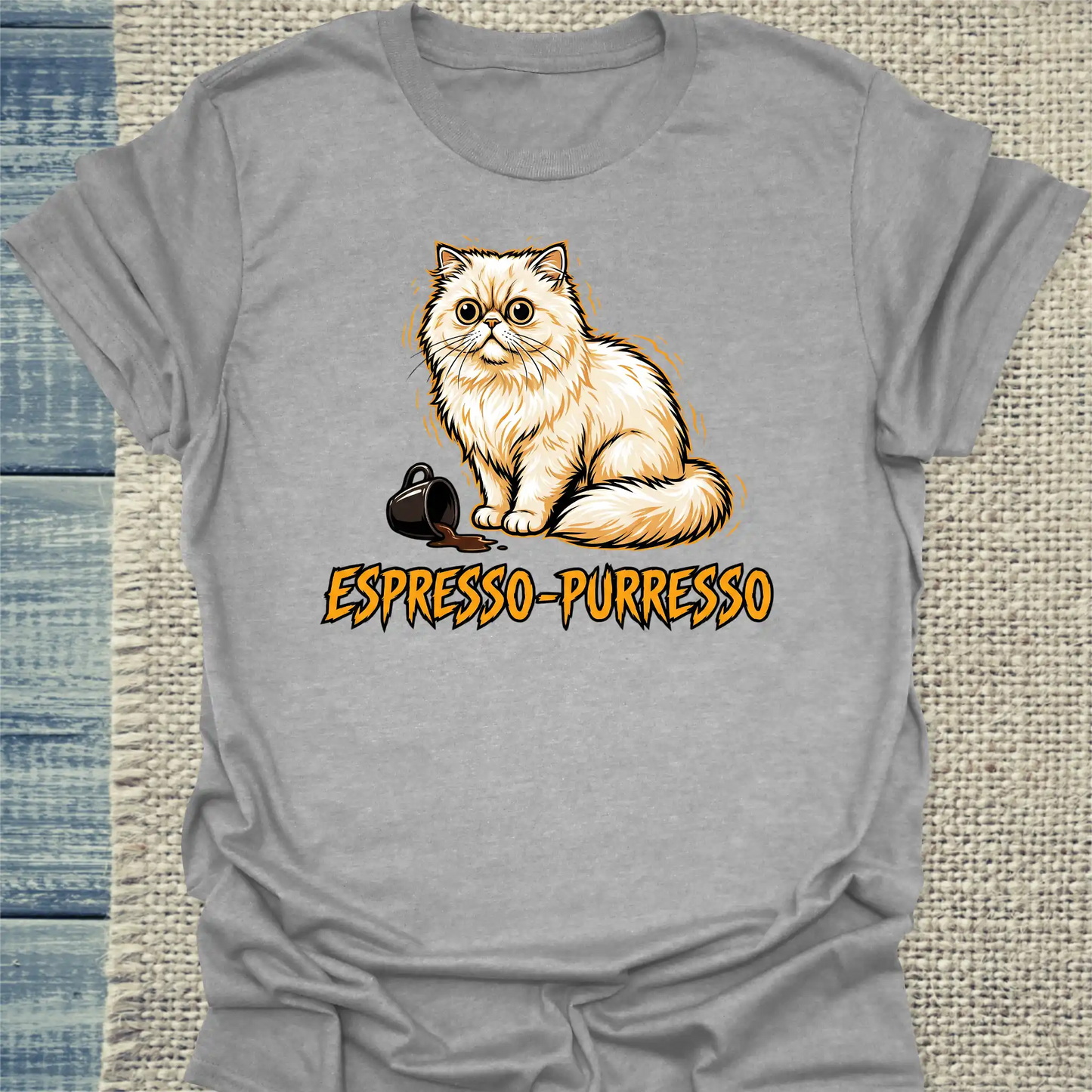 T-Shirt - Espresso-Purresso - Unisex - Katze & Kaffee Grau