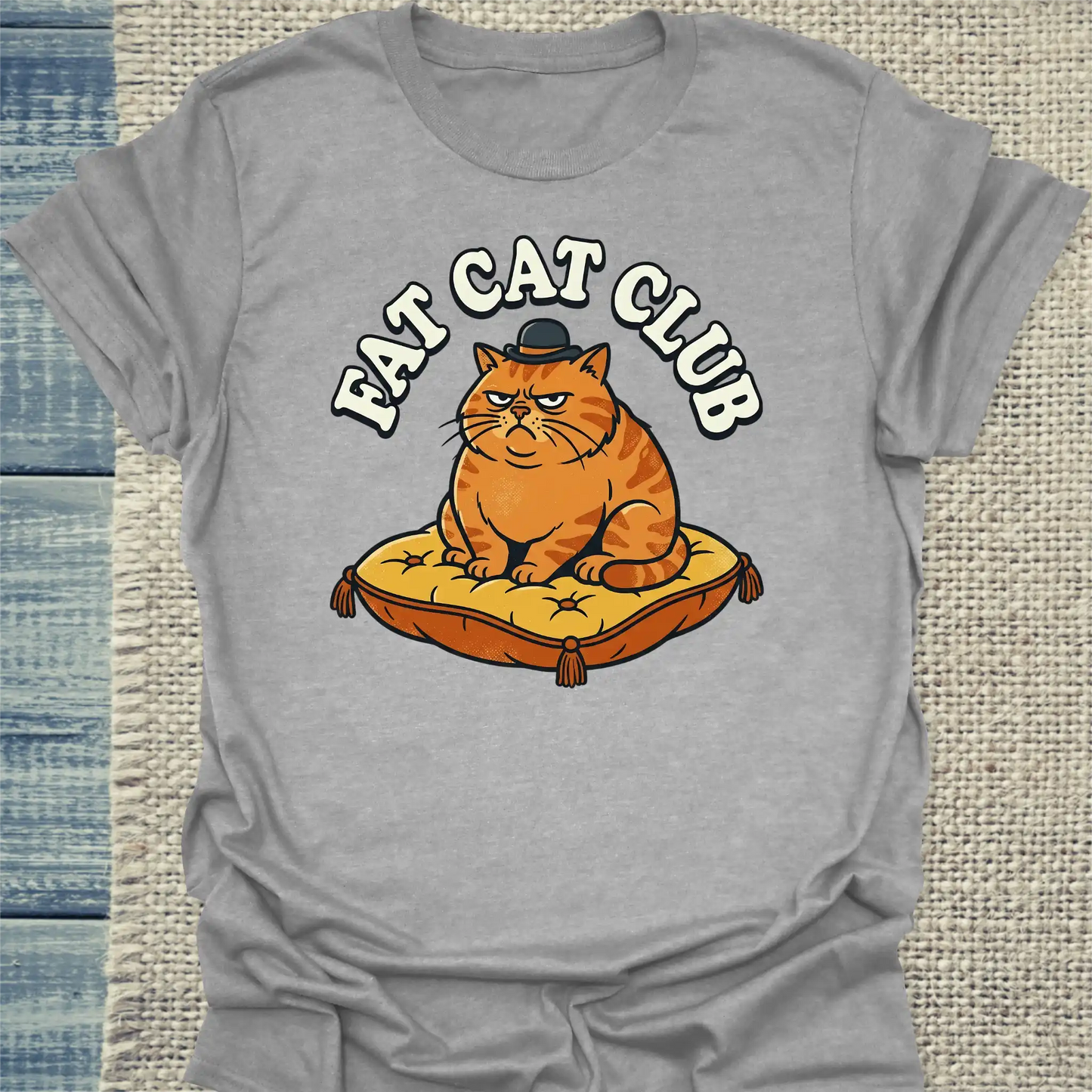 T-Shirt - Fat Cat Club - Unisex - Katze Grau