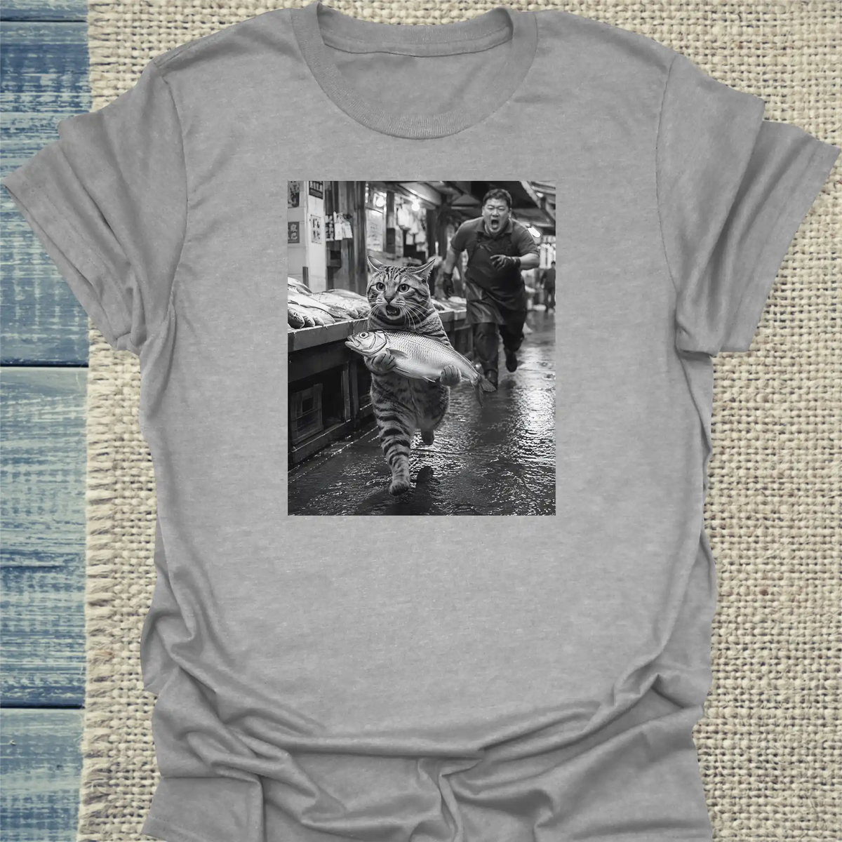T-Shirt - Fischdieb - Unisex - Katze Grau