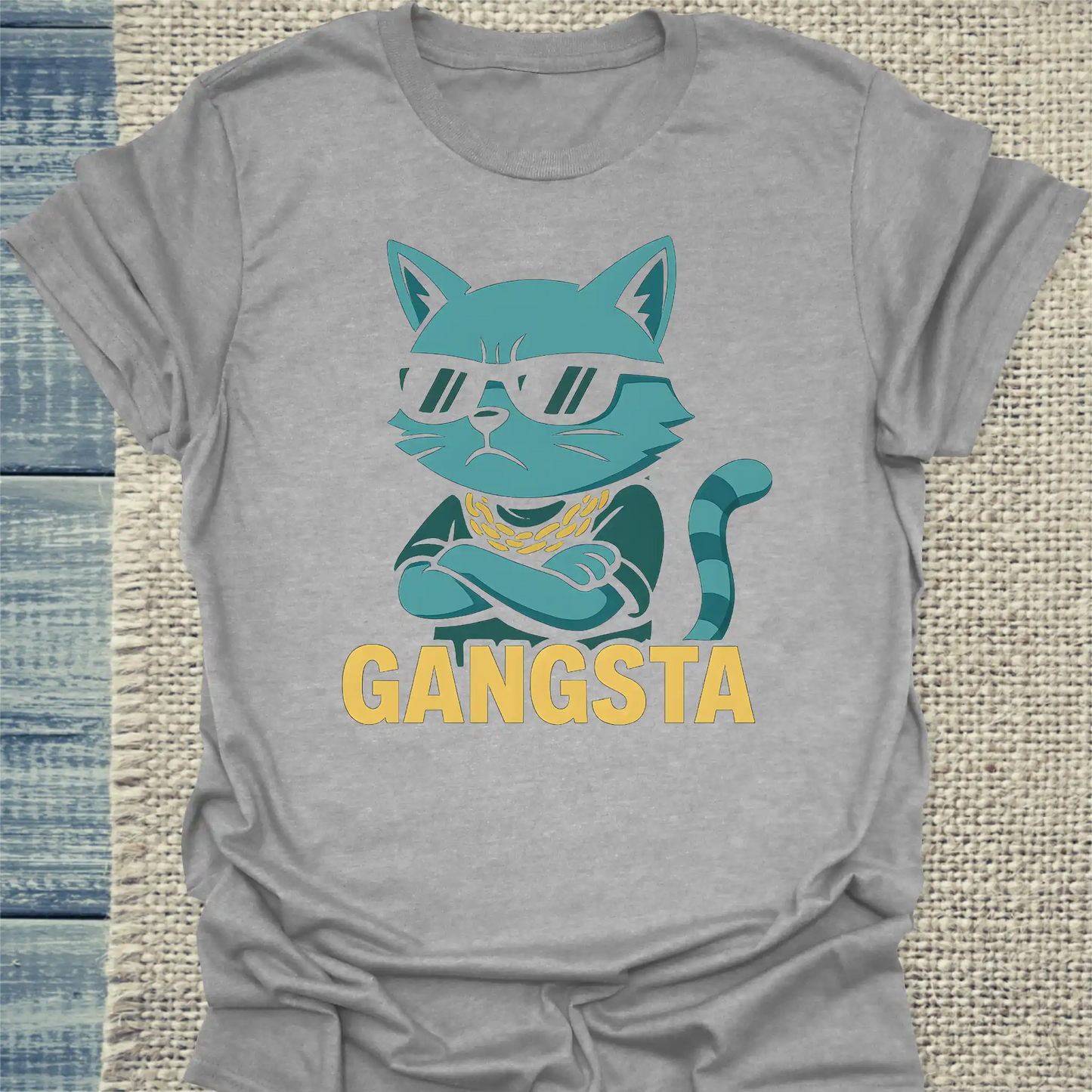 T-Shirt - Gangsta Cat - Unisex - Katze Grau