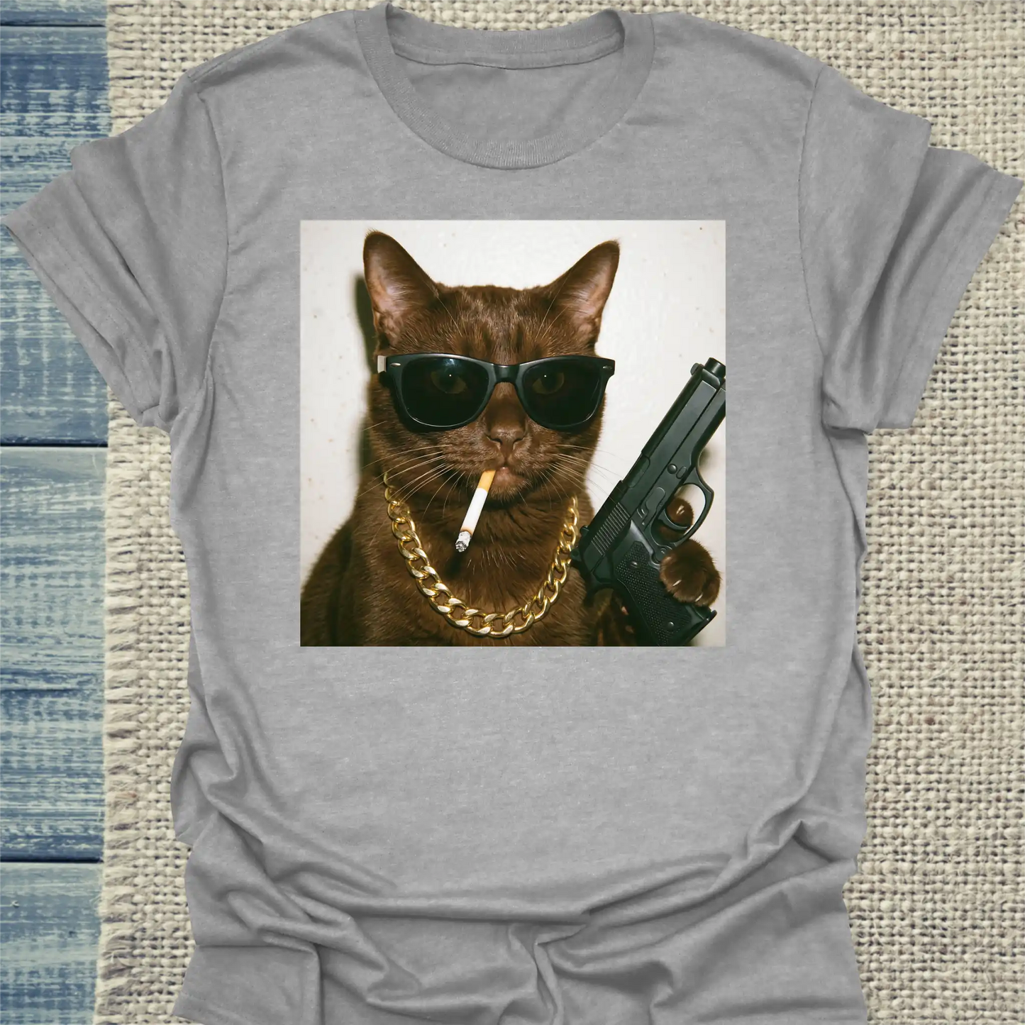 T-Shirt - Gangster Cat - Unisex - Katze & Cat Guy Grau