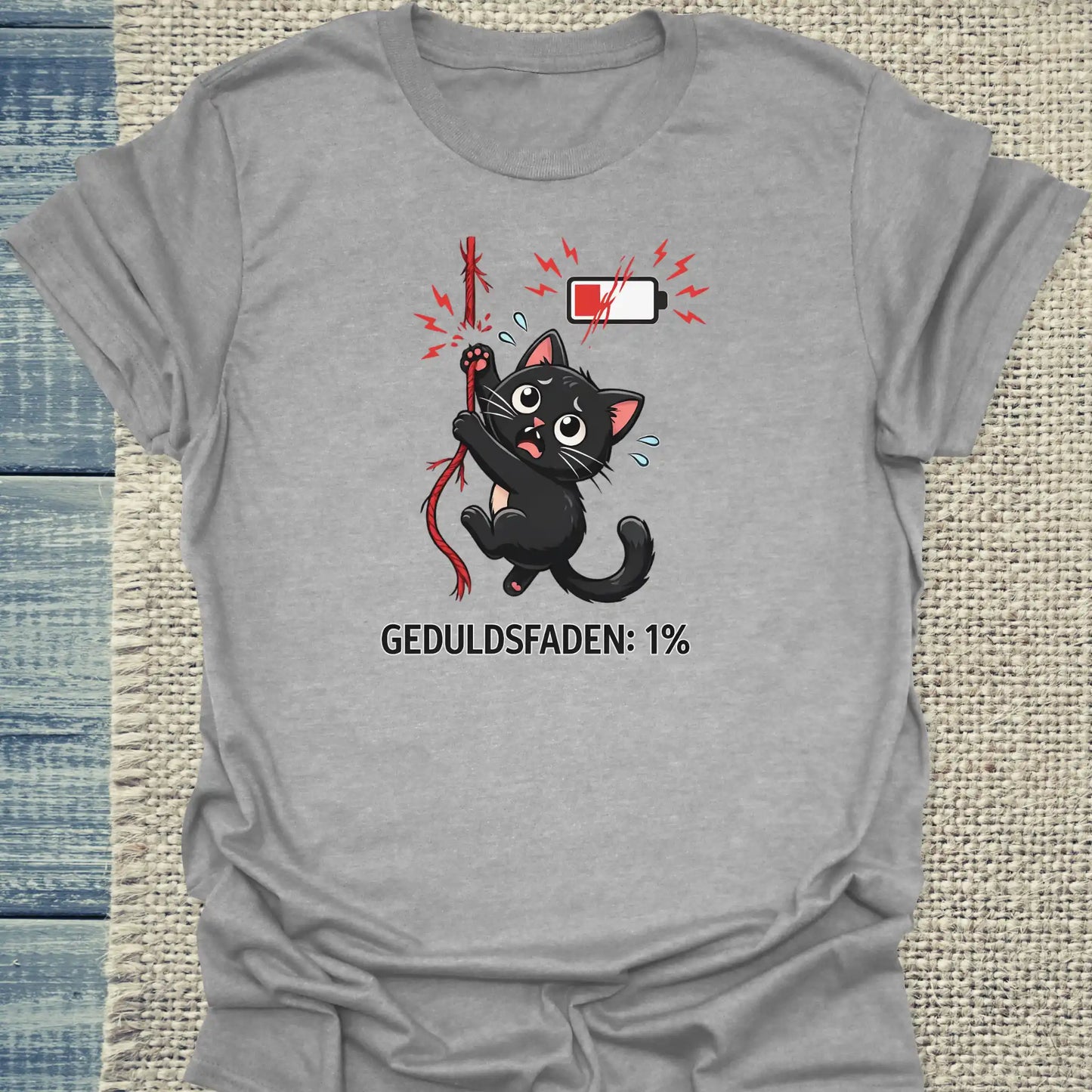 T-Shirt - Geduldsfaden ist bei 1% - Unisex - Katze Grau