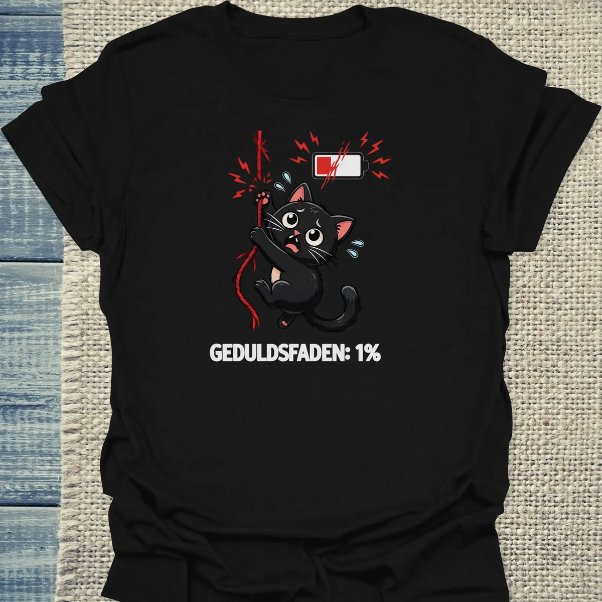 T-Shirt - Geduldsfaden ist bei 1% - Unisex - Katze Schwarz