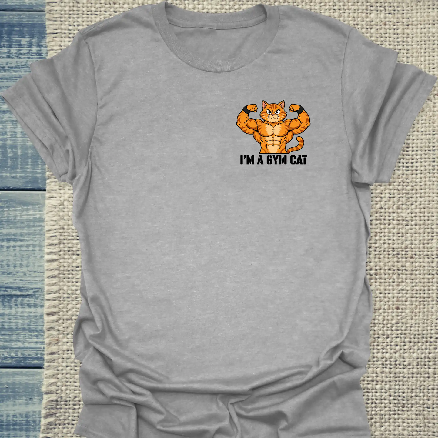 T-Shirt - Gym Cat - Unisex - Katze, Cat Guy Grau