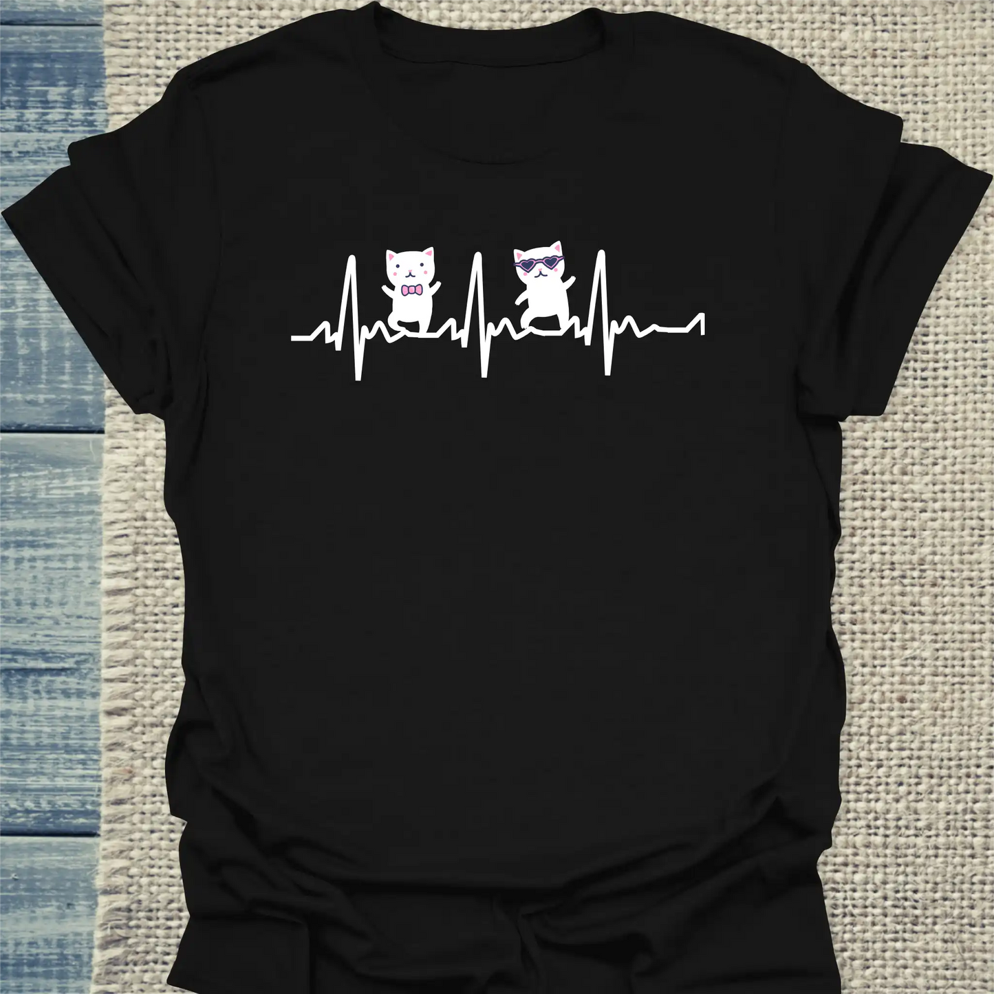 T-Shirt - Herr und Frau Katze Herzschlag - Unisex - Katze Schwarz