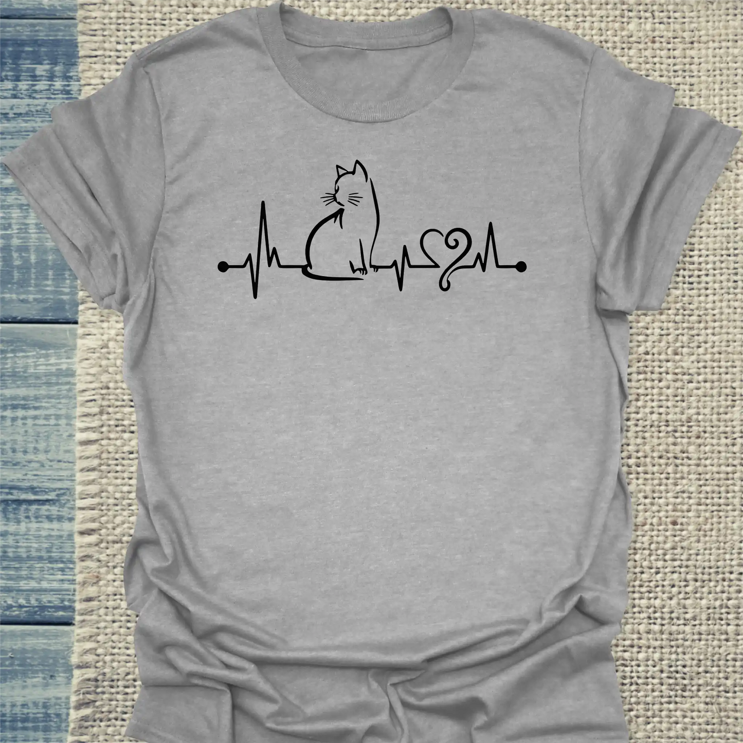 T-Shirt - Herzschlag - Unisex - Katze Grau