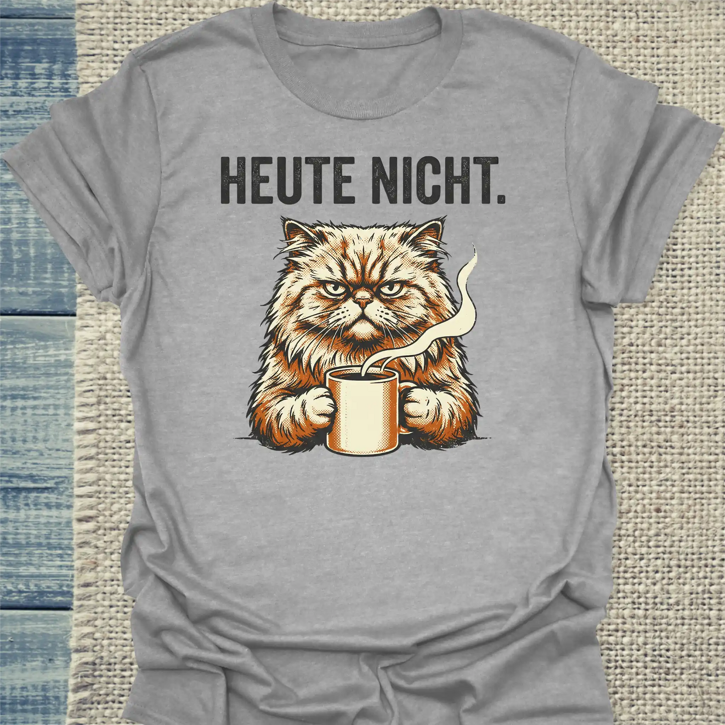 T-Shirt - Heute Nicht - Unisex - Katze & Kaffee Grau