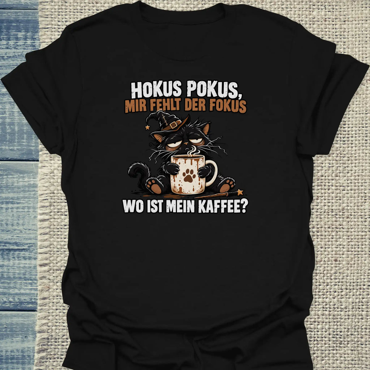 T-Shirt - Hokus Fokus - Unisex - Katze & Kaffee, Halloween Schwarz