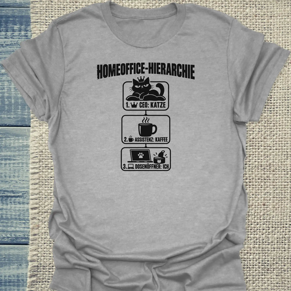 T-Shirt - Homeoffice-Hierarchie - Unisex - Katze & Kaffee Grau