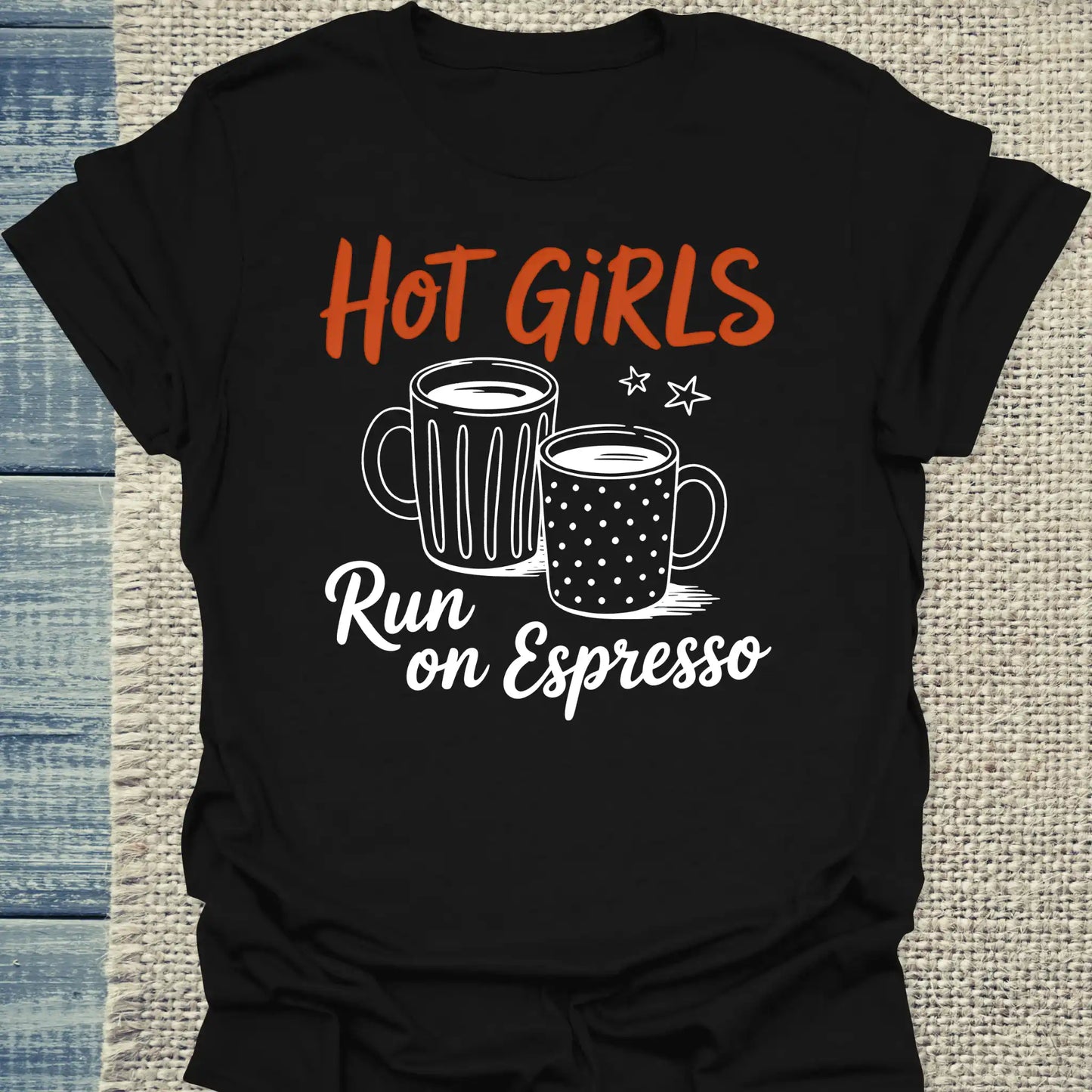 T-Shirt - Hot Girls Run on Expresso - Unisex - Katze & Kaffee, Cat Lady Schwarz