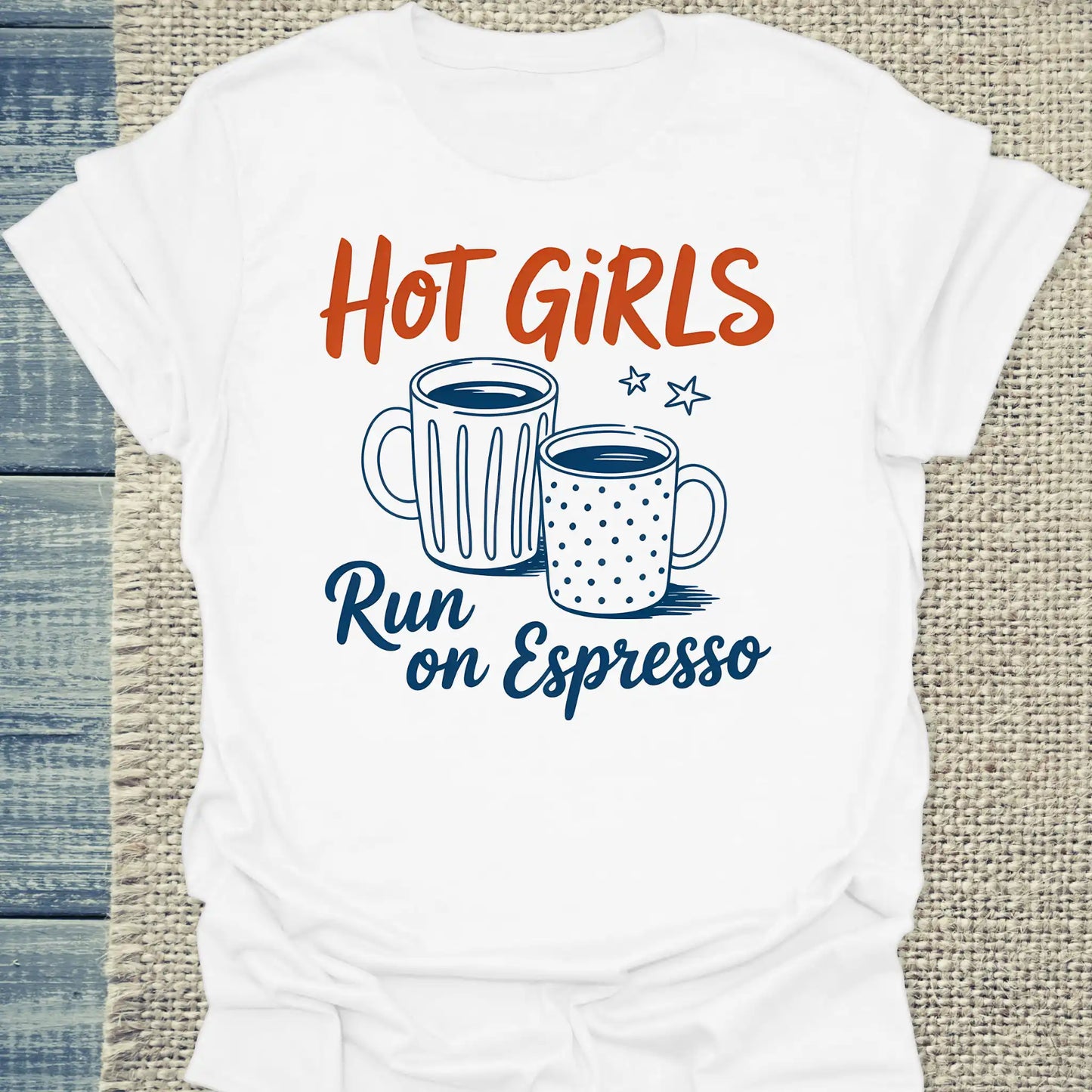 T-Shirt - Hot Girls Run on Expresso - Unisex - Katze & Kaffee, Cat Lady Weiß