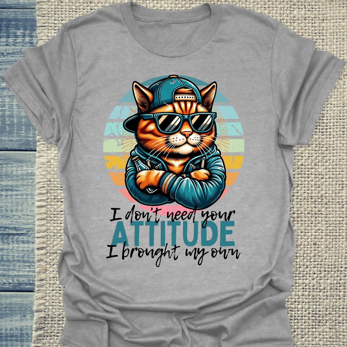 T-Shirt - I Don't Need Your ATTITUDE - Unisex - Katze, Cat Guy Grau