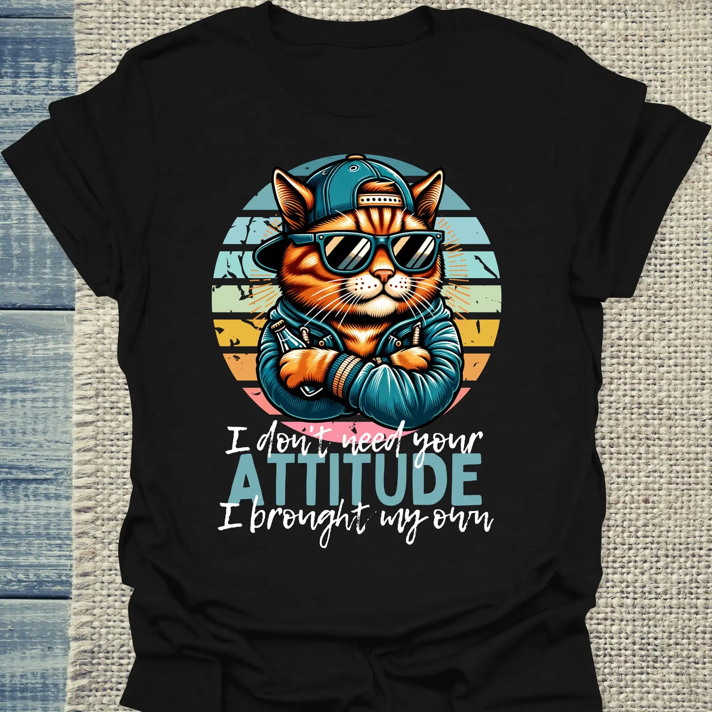 T-Shirt - I Don't Need Your ATTITUDE - Unisex - Katze, Cat Guy Schwarz