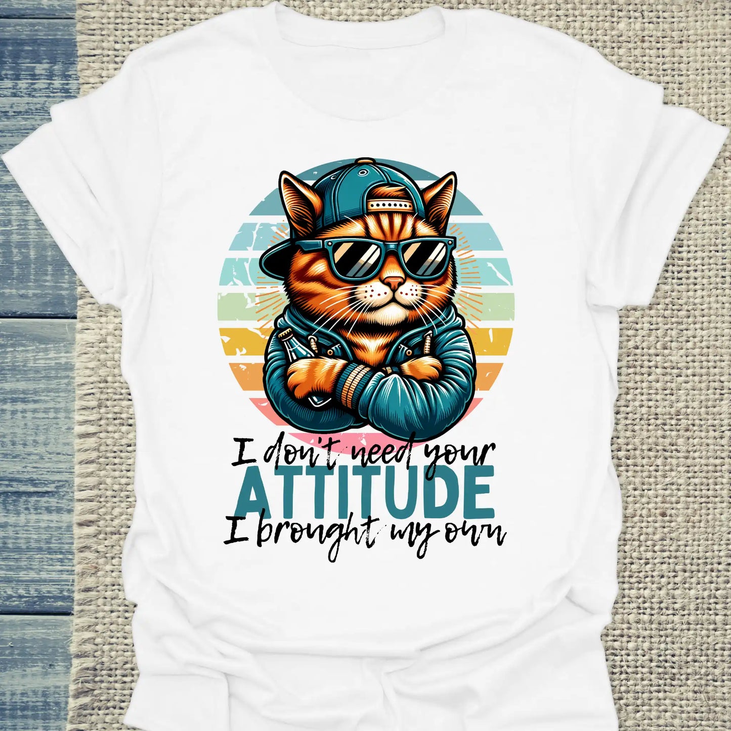 T-Shirt - I Don't Need Your ATTITUDE - Unisex - Katze, Cat Guy Weiß