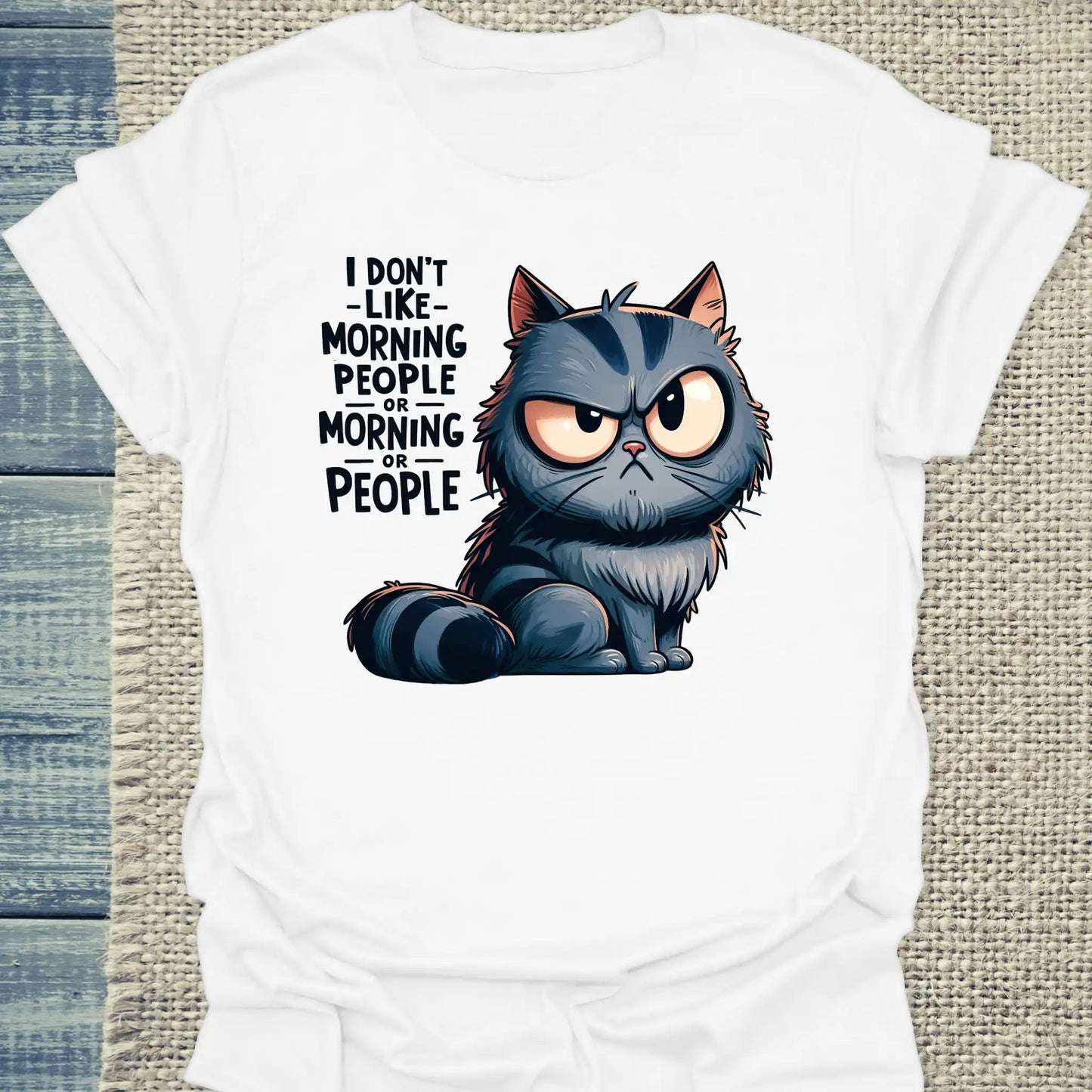 T-Shirt - I dont like Morning People - Unisex - Katze Weiß