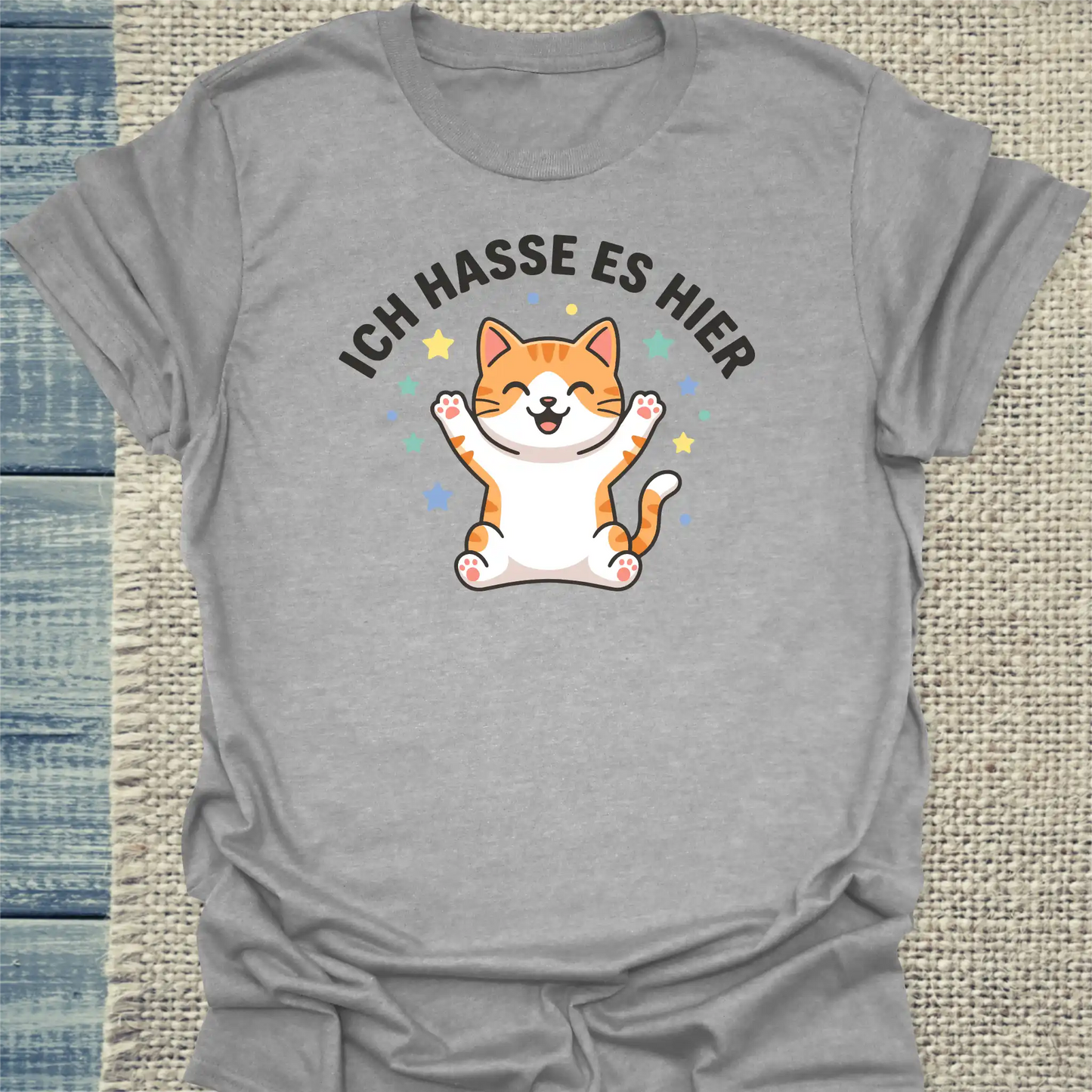 T-Shirt - Ich hasse es hier - Unisex - Katze, Orange Grau