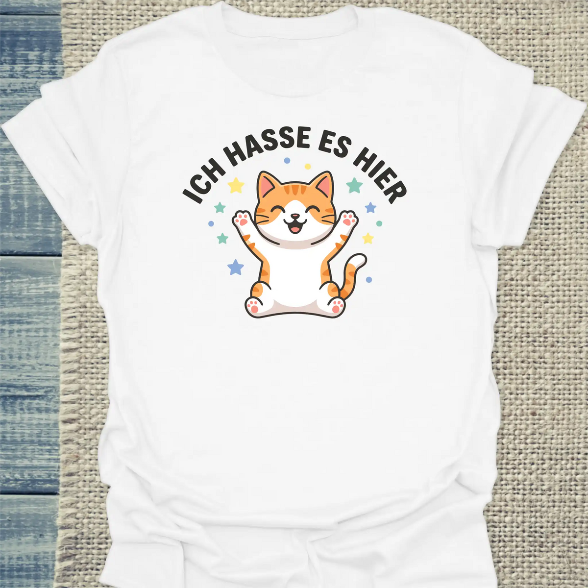 T-Shirt - Ich hasse es hier - Unisex - Katze, Orange Weiß