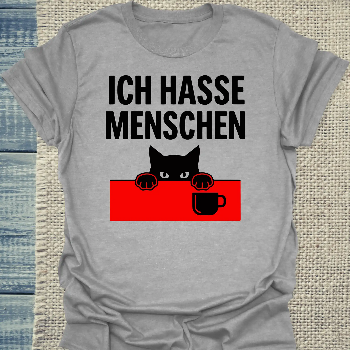 T-Shirt - Ich hasse Menschen - Unisex - Katze & Kaffee Grau