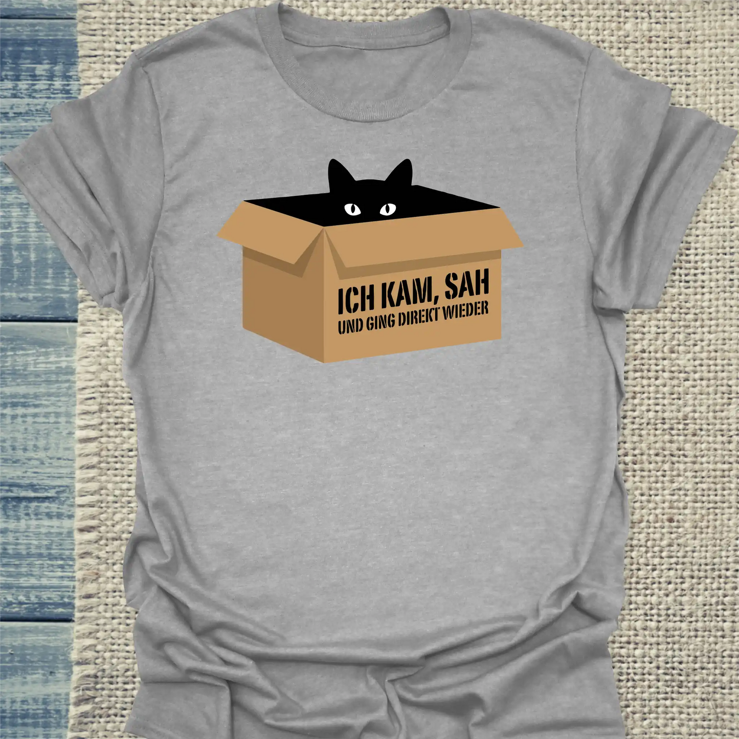 T-Shirt - Ich kam, sah - Unisex - Katze & Kaffee Grau