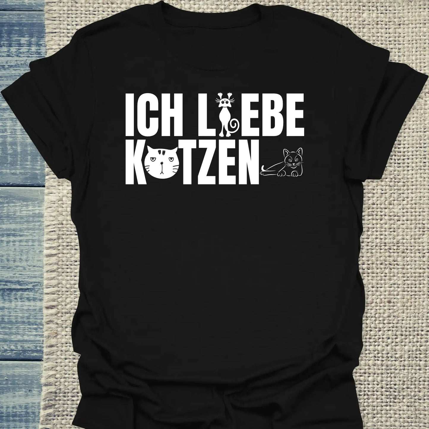 T-Shirt - Ich liebe Katzen - Unisex - Katze Schwarz