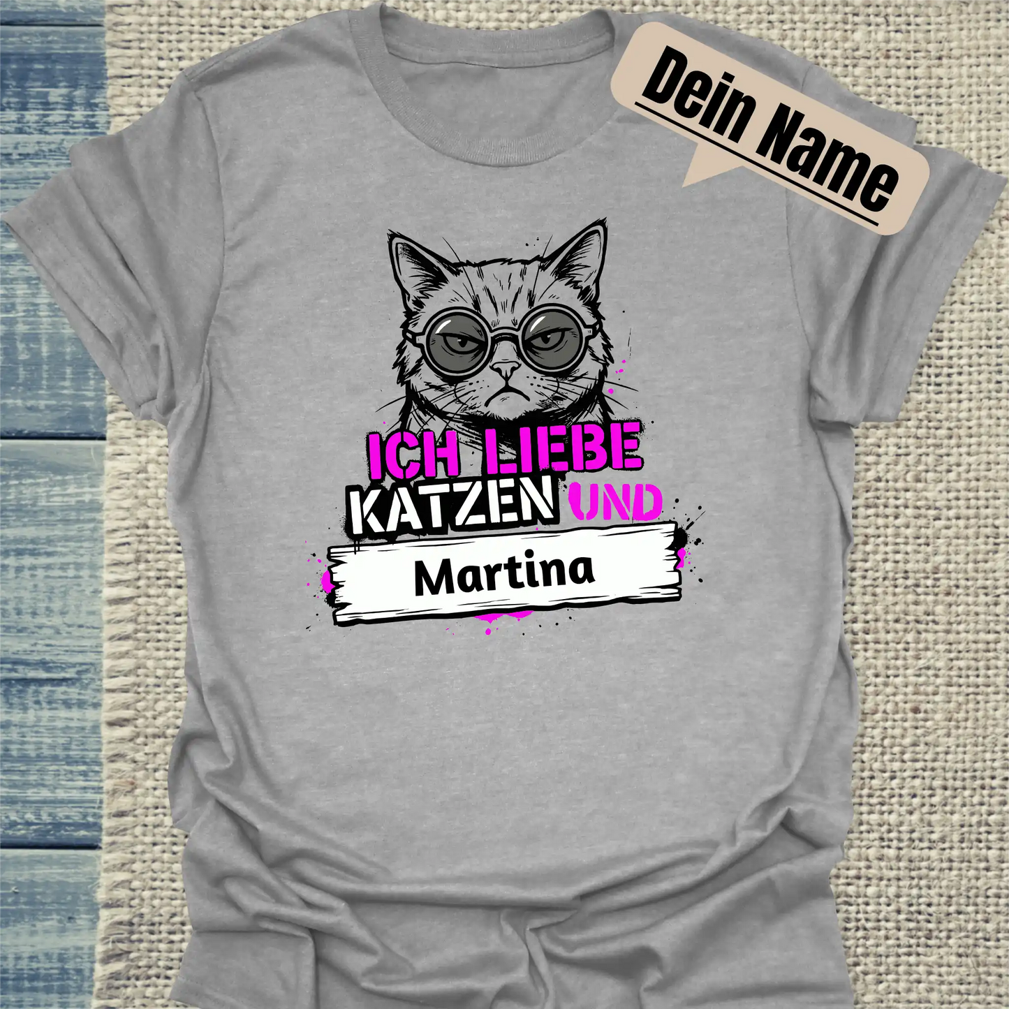 T-Shirt - Ich liebe Katzen und - Unisex - Katze, Personalisiert Grau
