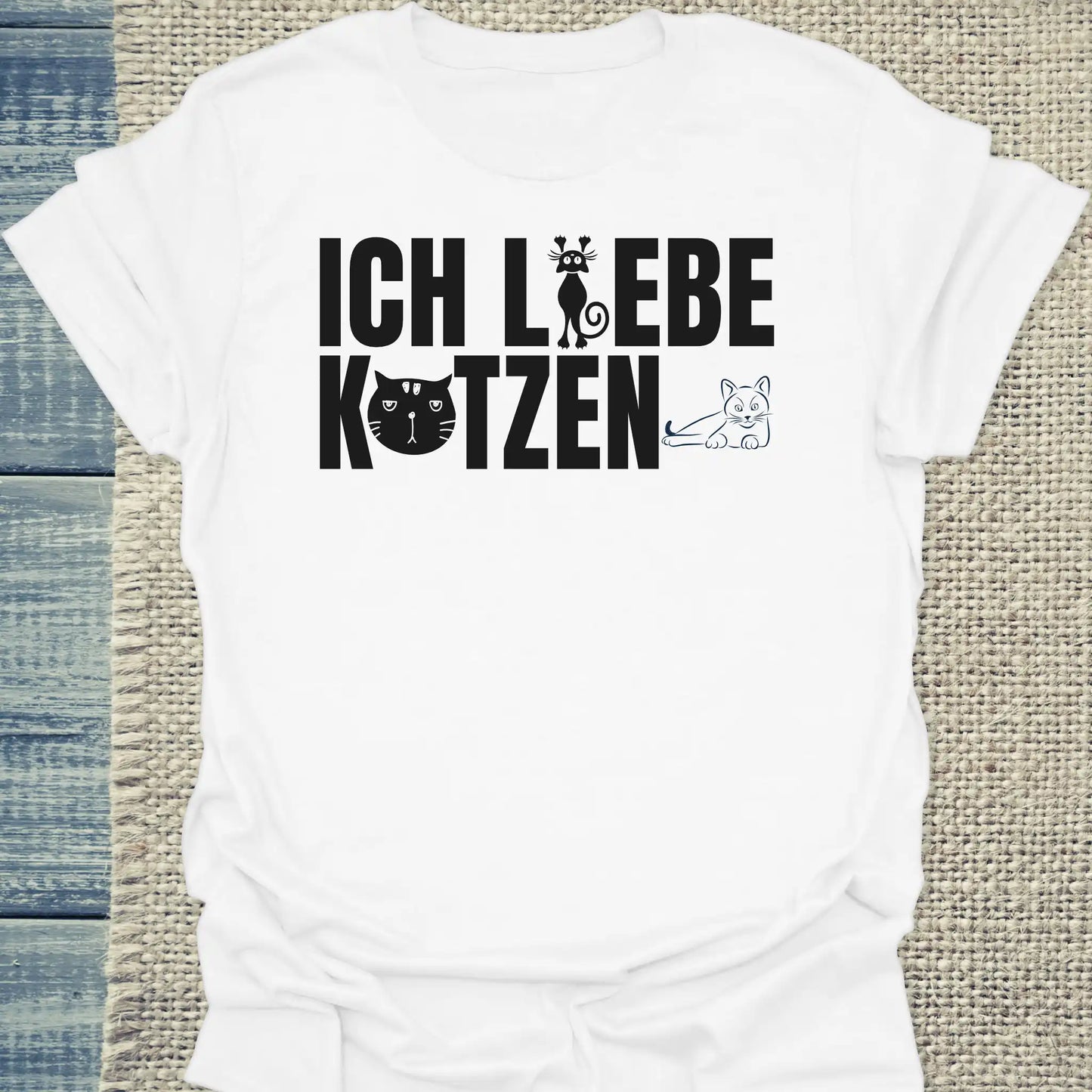T-Shirt - Ich liebe Katzen - Unisex - Katze Weiß