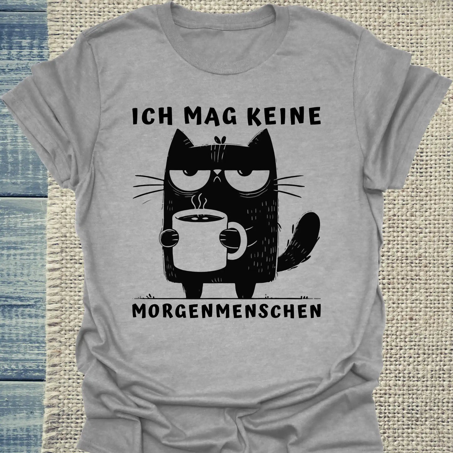 T-Shirt - Ich mag keine Morgenmenschen - Unisex - Katze & Kaffee Grau