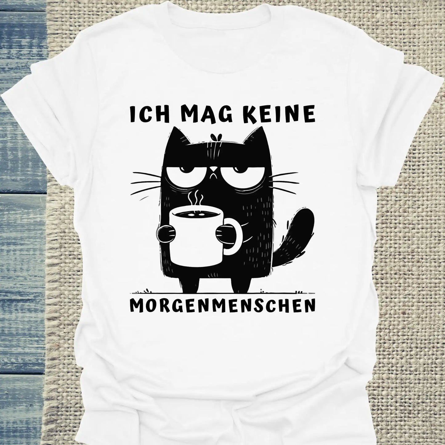 T-Shirt - Ich mag keine Morgenmenschen - Unisex - Katze & Kaffee Weiß