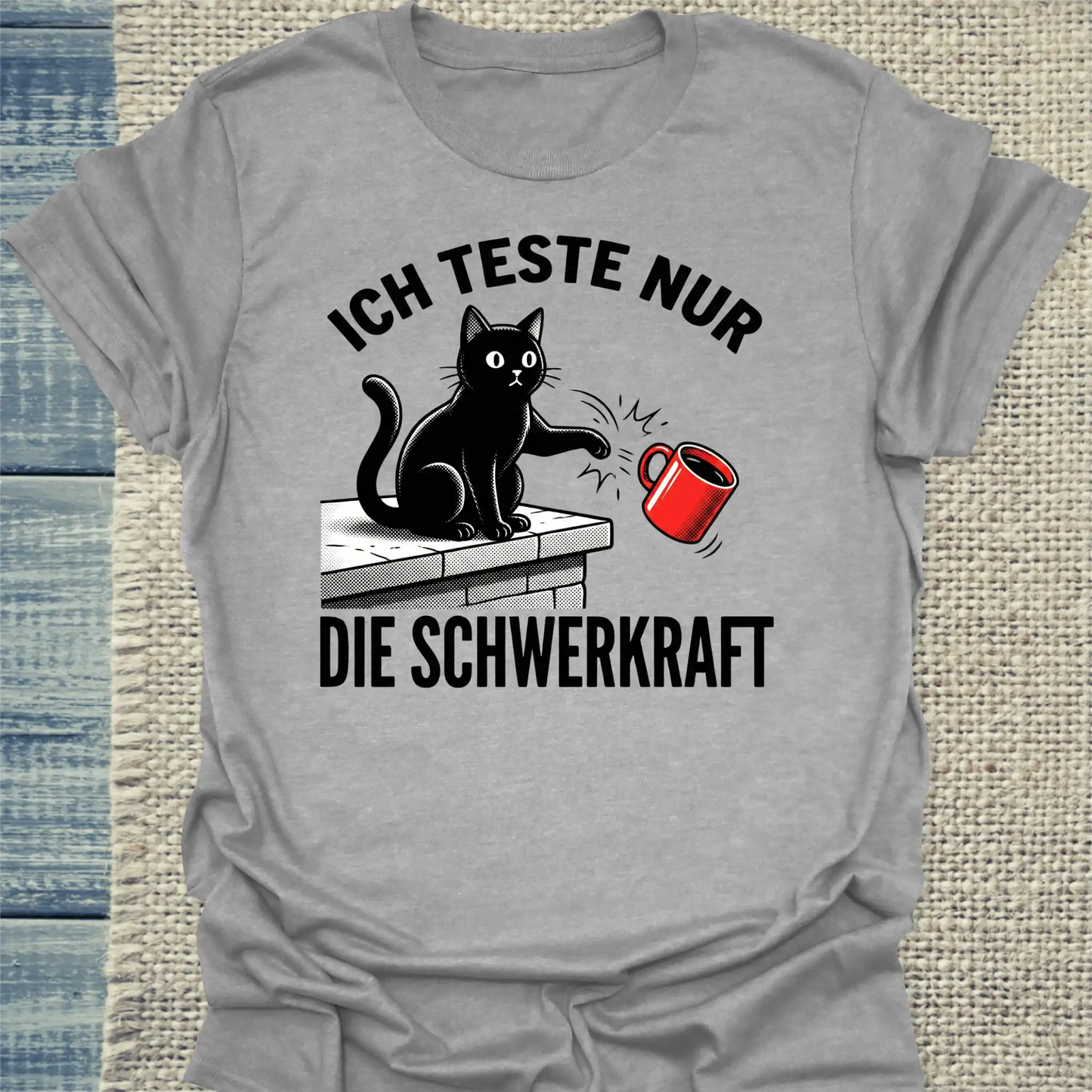 T-Shirt - Ich teste nur - Unisex - Katze & Kaffee Grau