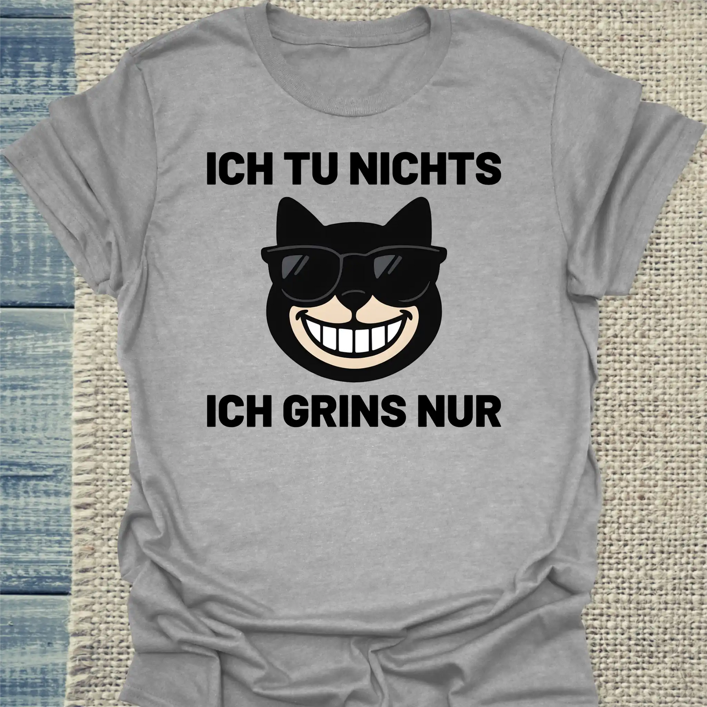 T-Shirt - Ich tu nichts, ich grinse nur - Unisex - Katze, Cat Guy Grau