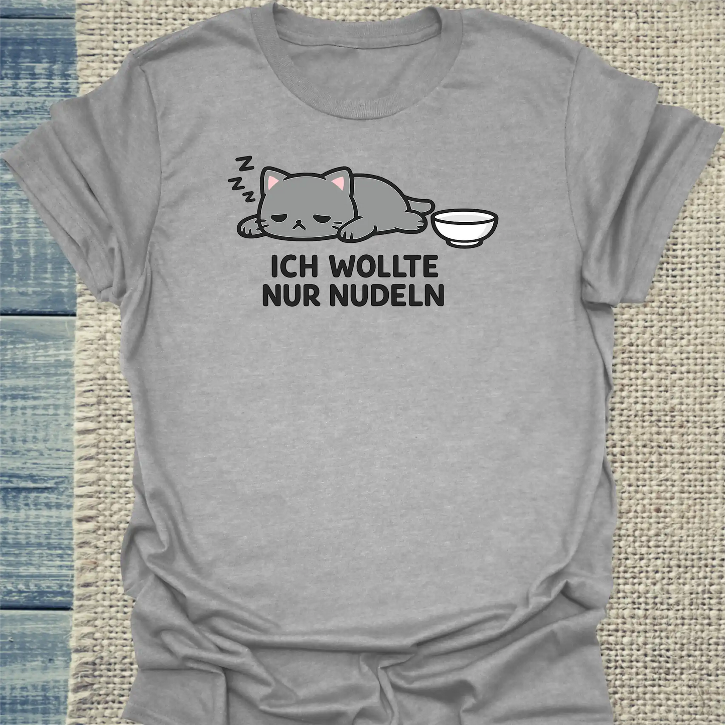 T-Shirt - ICH WOLLTE NUR NUDELN - Unisex - Katze, Ramen Grau