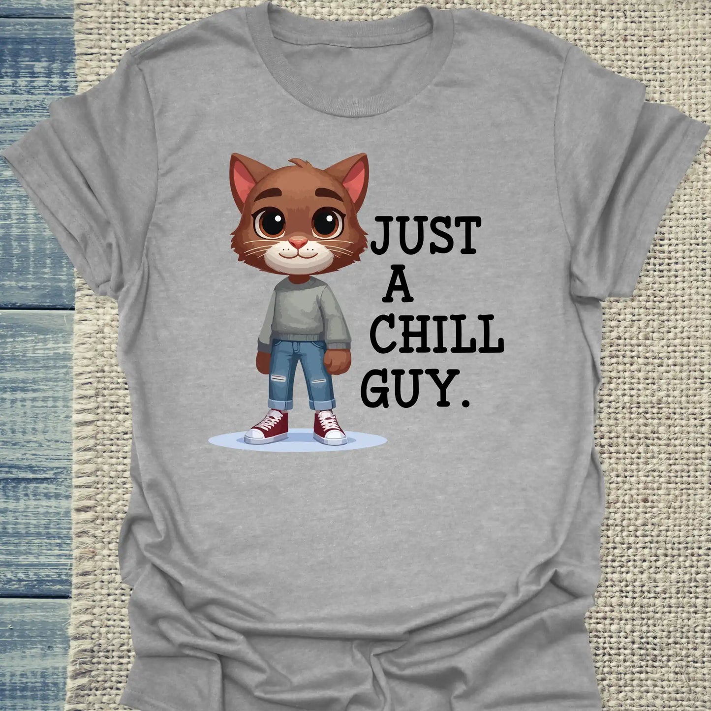 T-Shirt - Just a chill guy - Unisex - Katze, Cat Guy Grau
