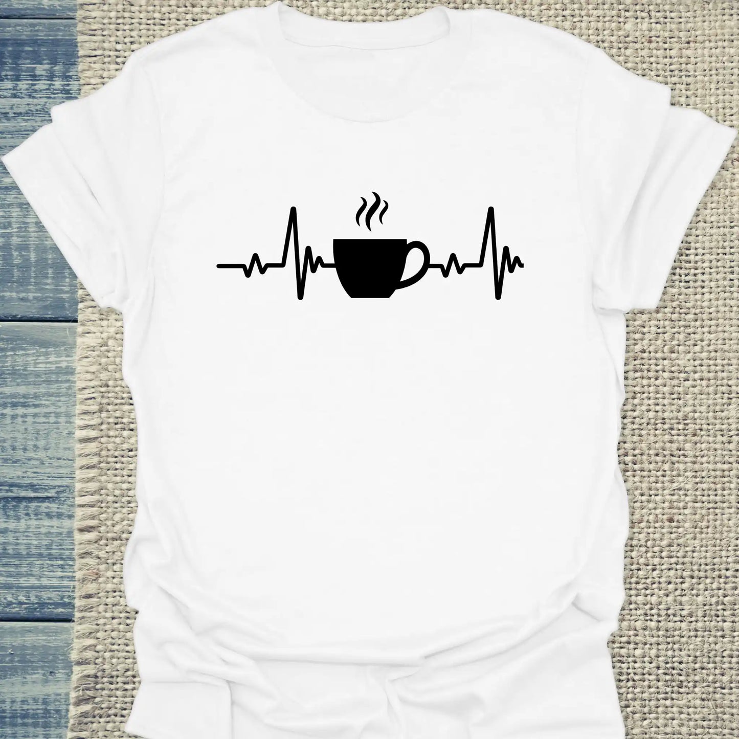 T-Shirt - Kaffee Herzschlag - Unisex - Kaffee Weiß