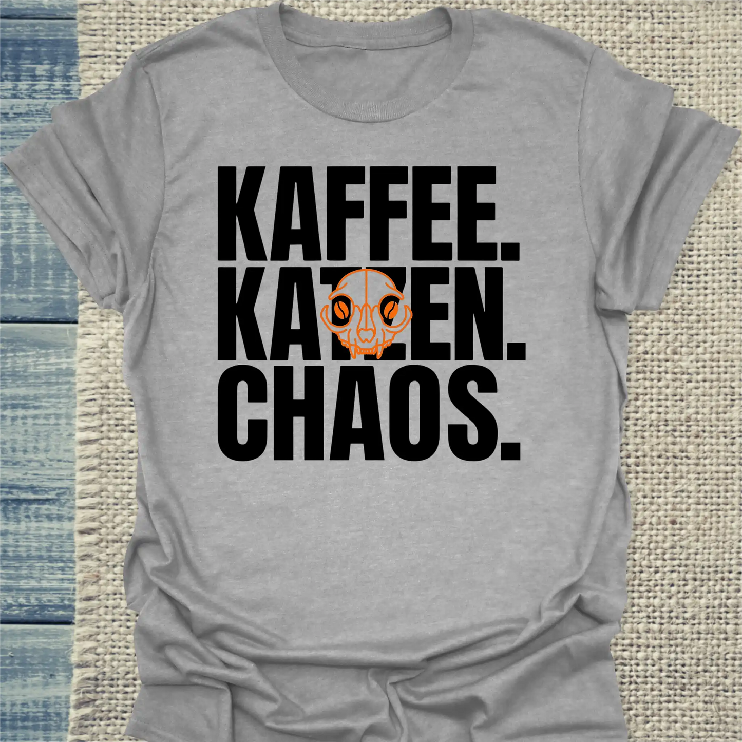 T-Shirt - Kaffee. Katzen. Chaos - Unisex - Katze & Kaffee Grau
