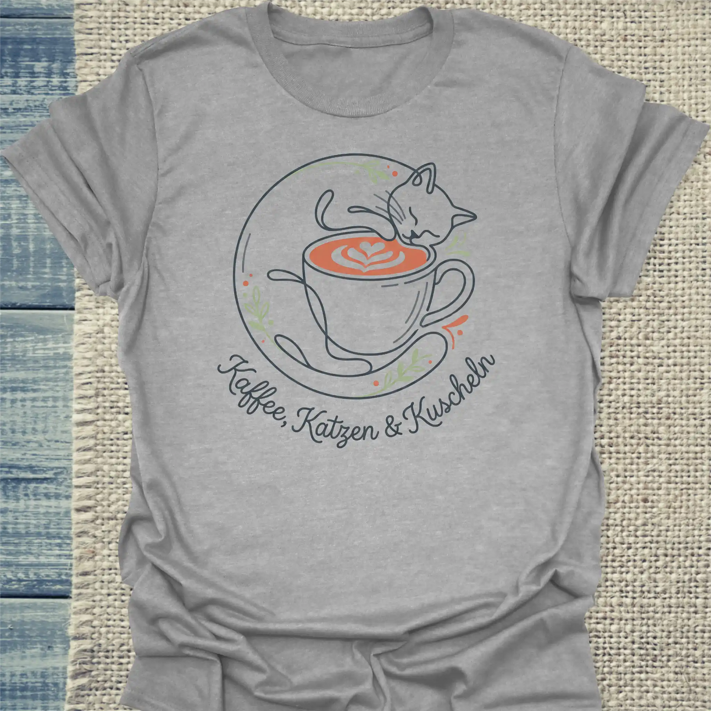 T-Shirt - Kaffee Katzen Kuscheln - Unisex - Katze & Kaffee Grau