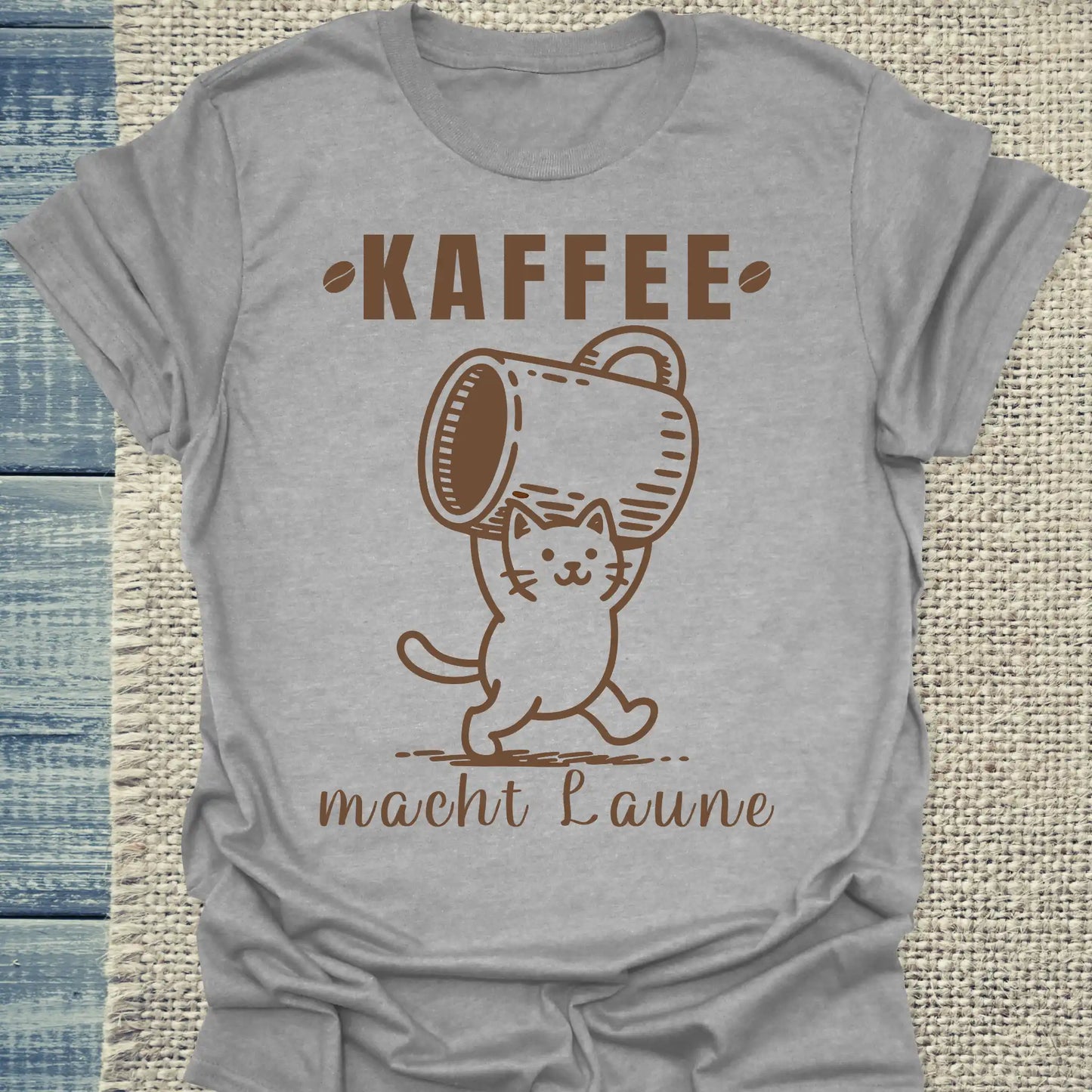T-Shirt - Kaffee macht Laune - Unisex - Katze & Kaffee Grau
